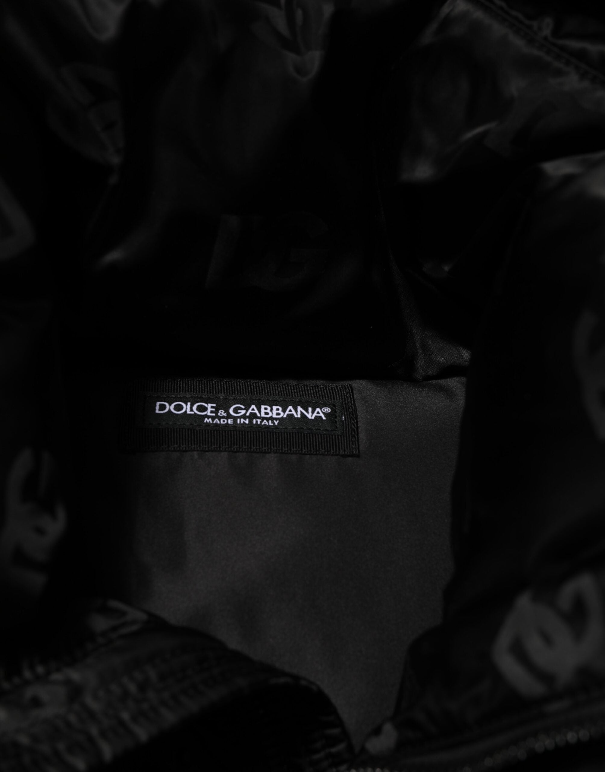 Dolce & Gabbana Schwarze Monogram Logo Puffer-Nylon-Kapuzenjacke