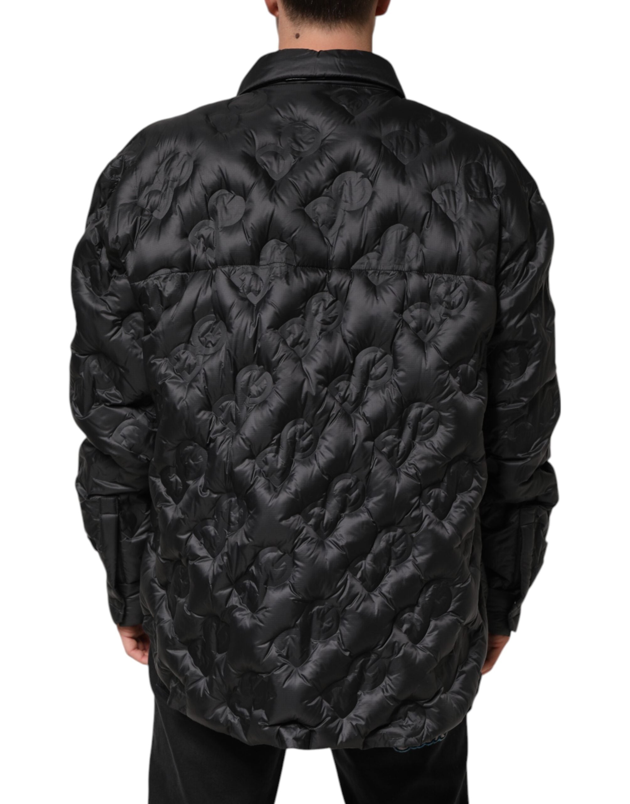 Dolce & Gabbana Schwarze gesteppte DG Logo Nylon-Pufferjacke