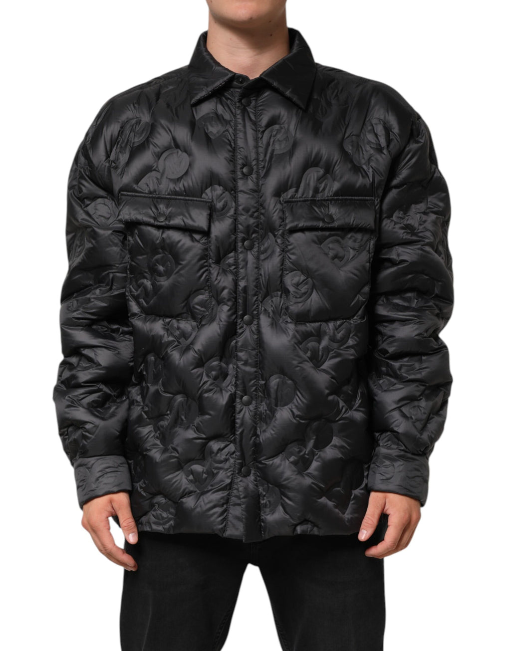 Dolce & Gabbana Schwarze gesteppte DG Logo Nylon-Pufferjacke