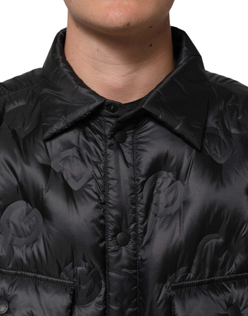 Dolce & Gabbana Schwarze gesteppte DG Logo Nylon-Pufferjacke