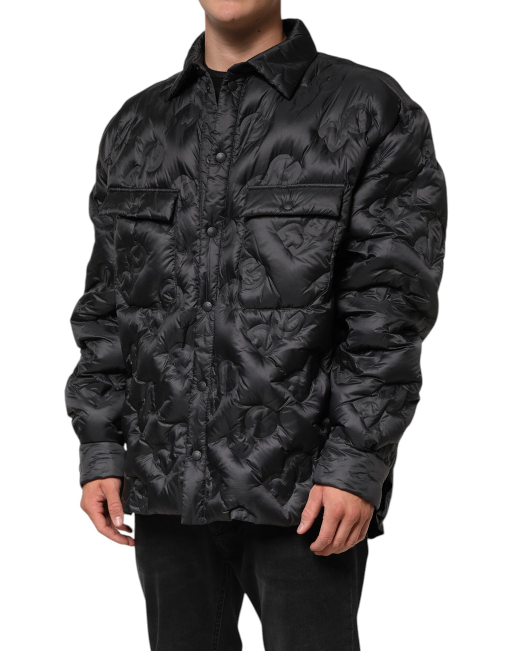 Dolce & Gabbana Schwarze gesteppte DG Logo Nylon-Pufferjacke