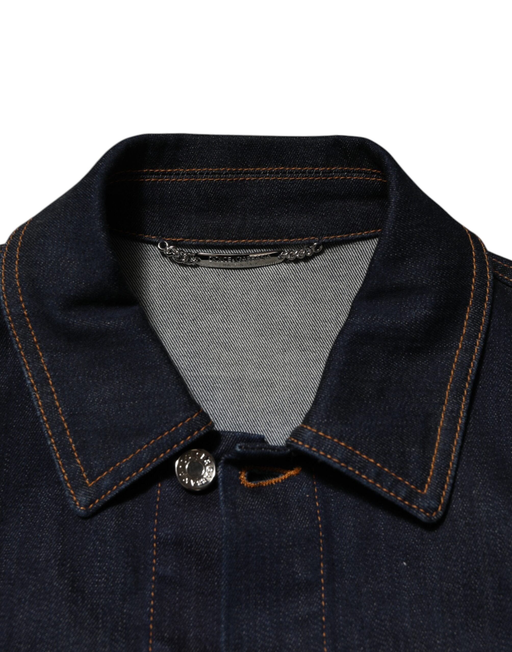 Dolce & Gabbana Indigoblaue Denim Slim Fit Logo Patch Jacke