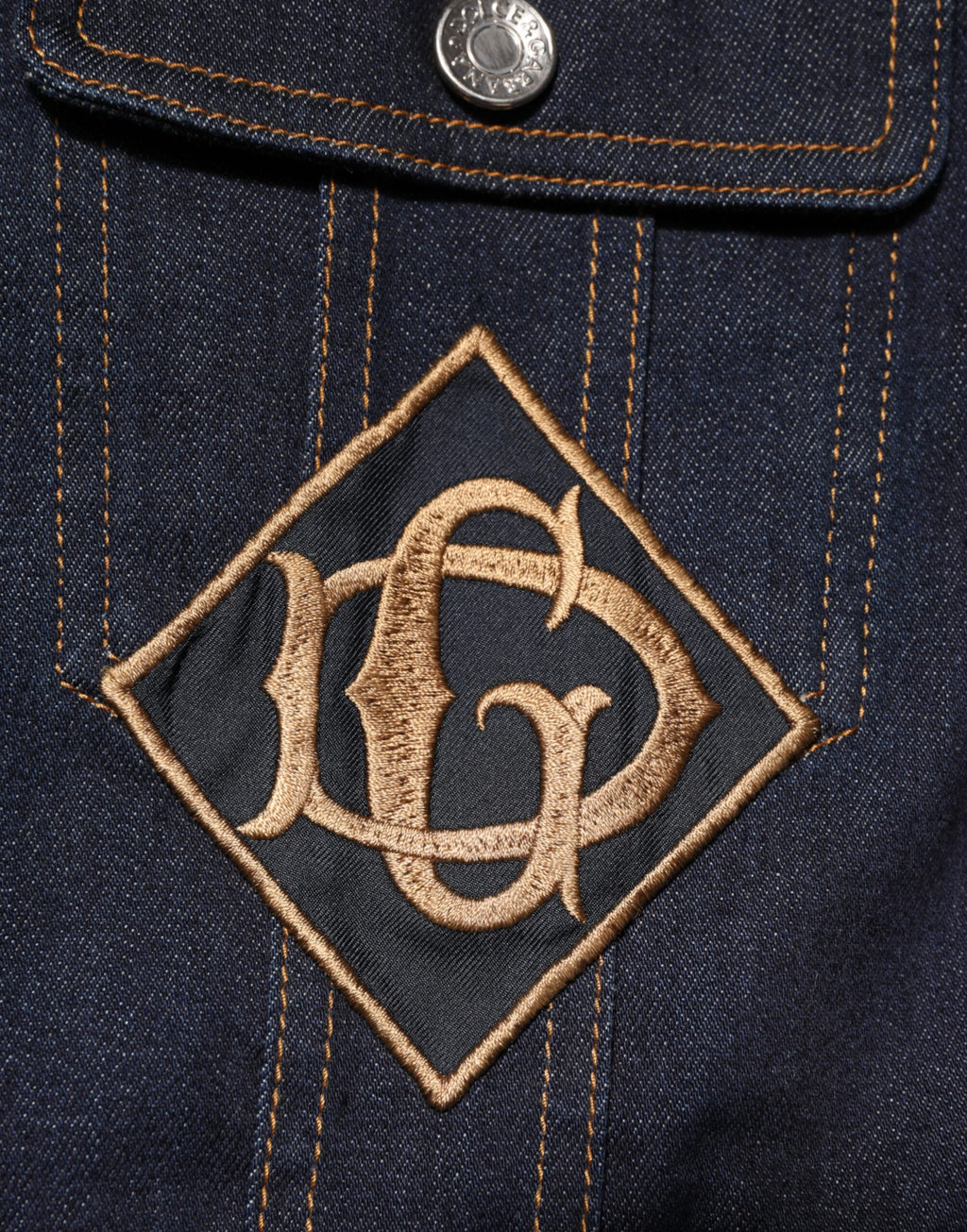 Dolce & Gabbana Indigoblaue Denim Slim Fit Logo Patch Jacke