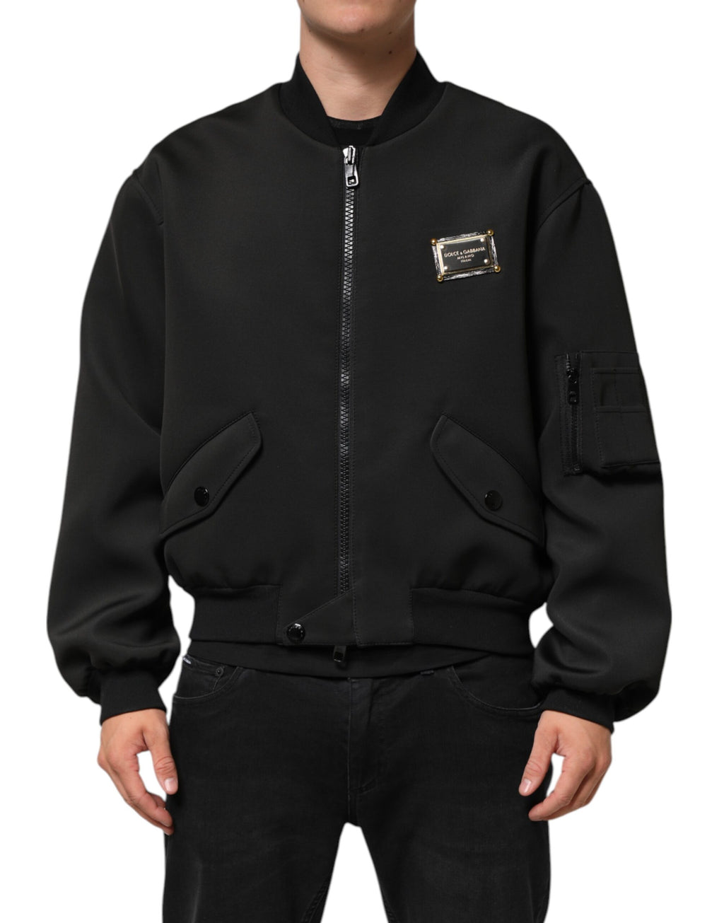 Dolce & Gabbana Schwarze Polyester-Logo-Plakette Bomberjacke