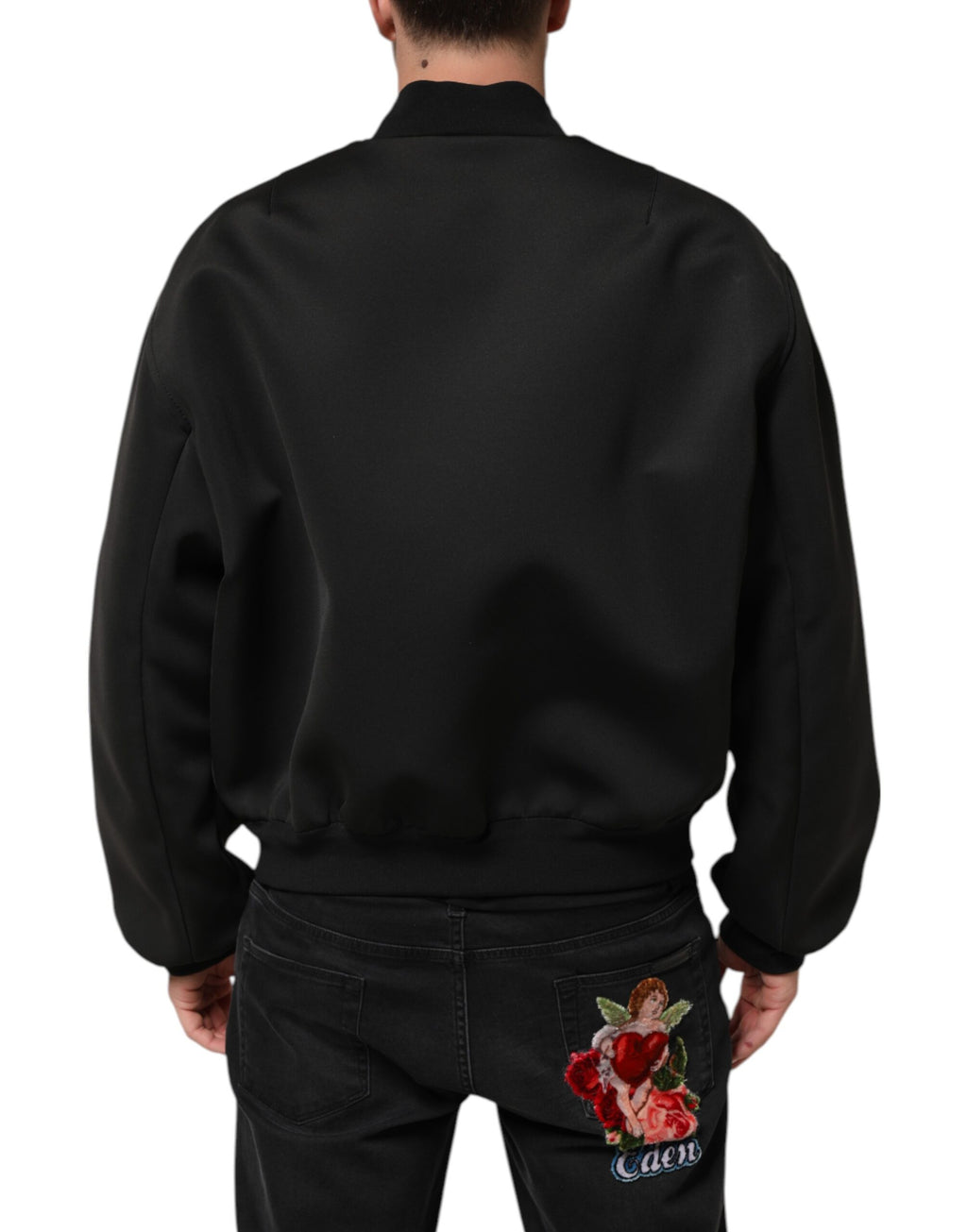 Dolce & Gabbana Schwarze Polyester-Logo-Plakette Bomberjacke