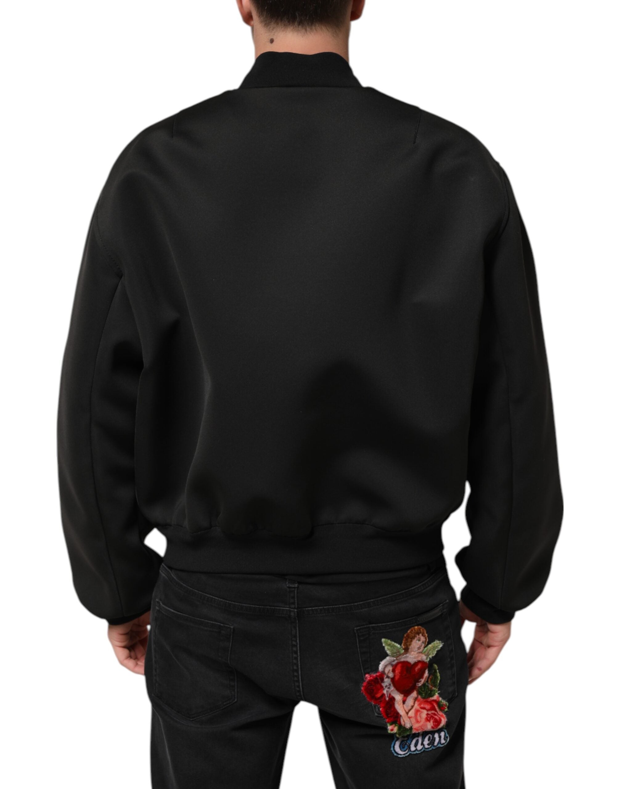 Dolce & Gabbana Schwarze Polyester-Logo-Plakette Bomberjacke