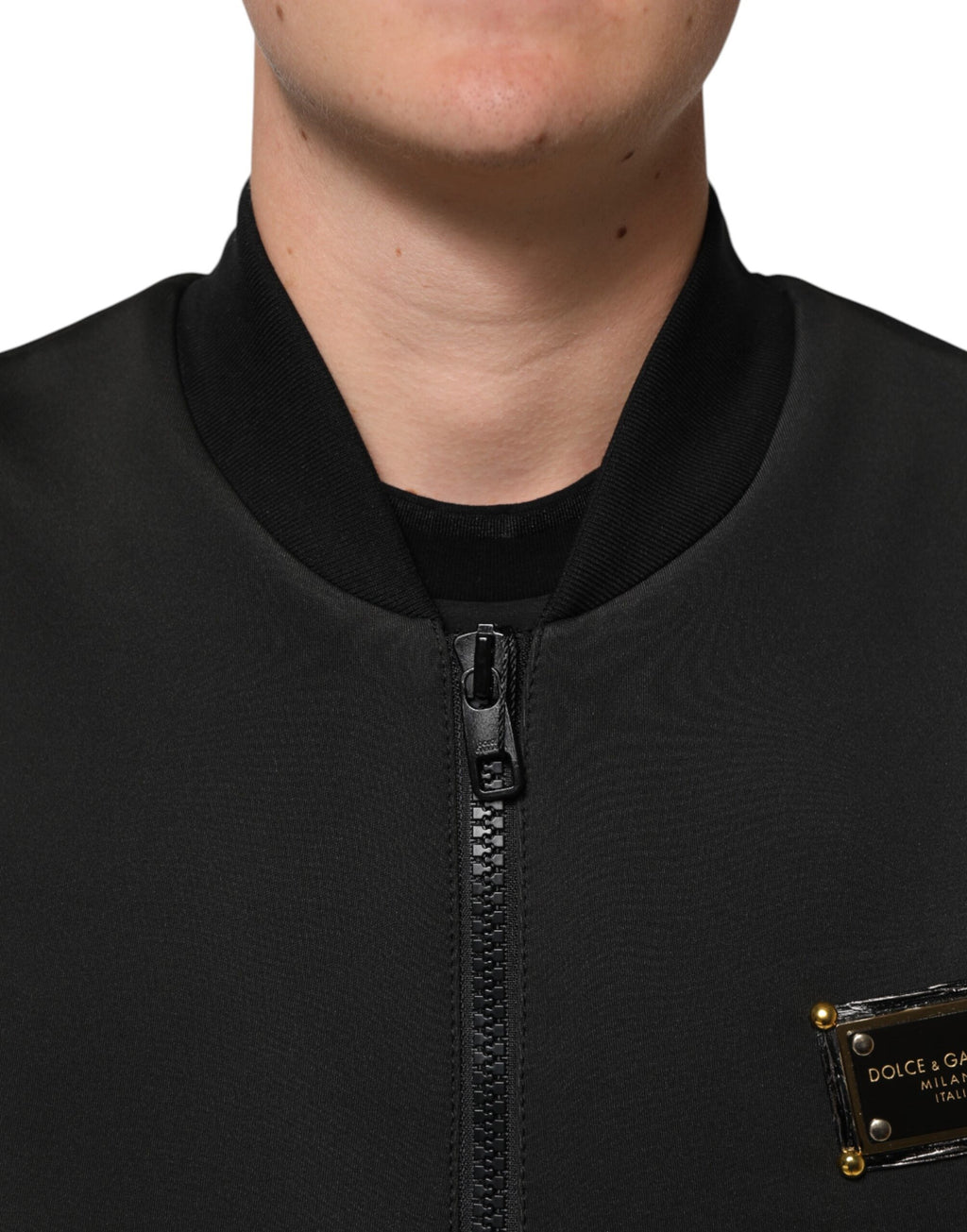 Dolce & Gabbana Schwarze Polyester-Logo-Plakette Bomberjacke