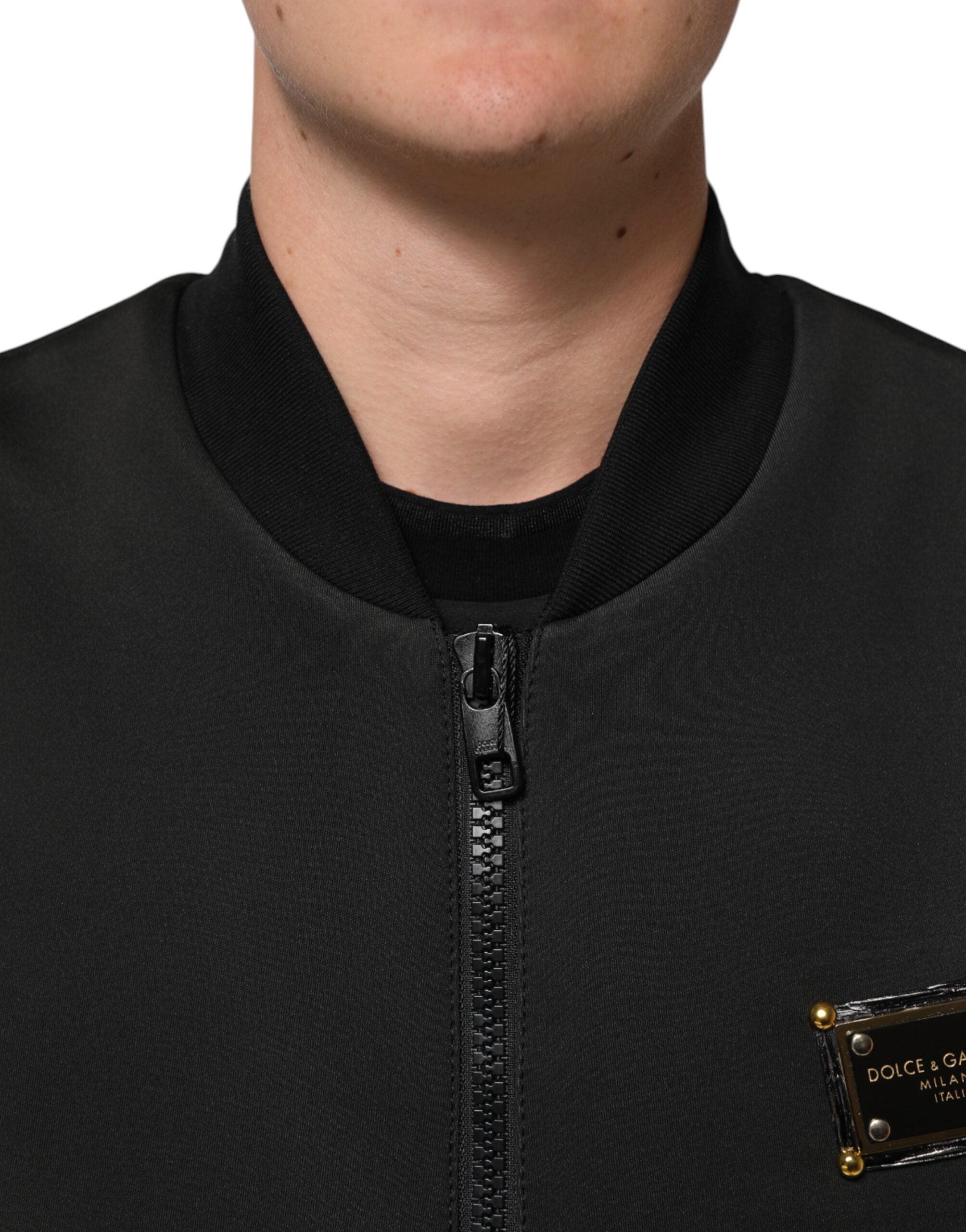 Dolce & Gabbana Schwarze Polyester-Logo-Plakette Bomberjacke