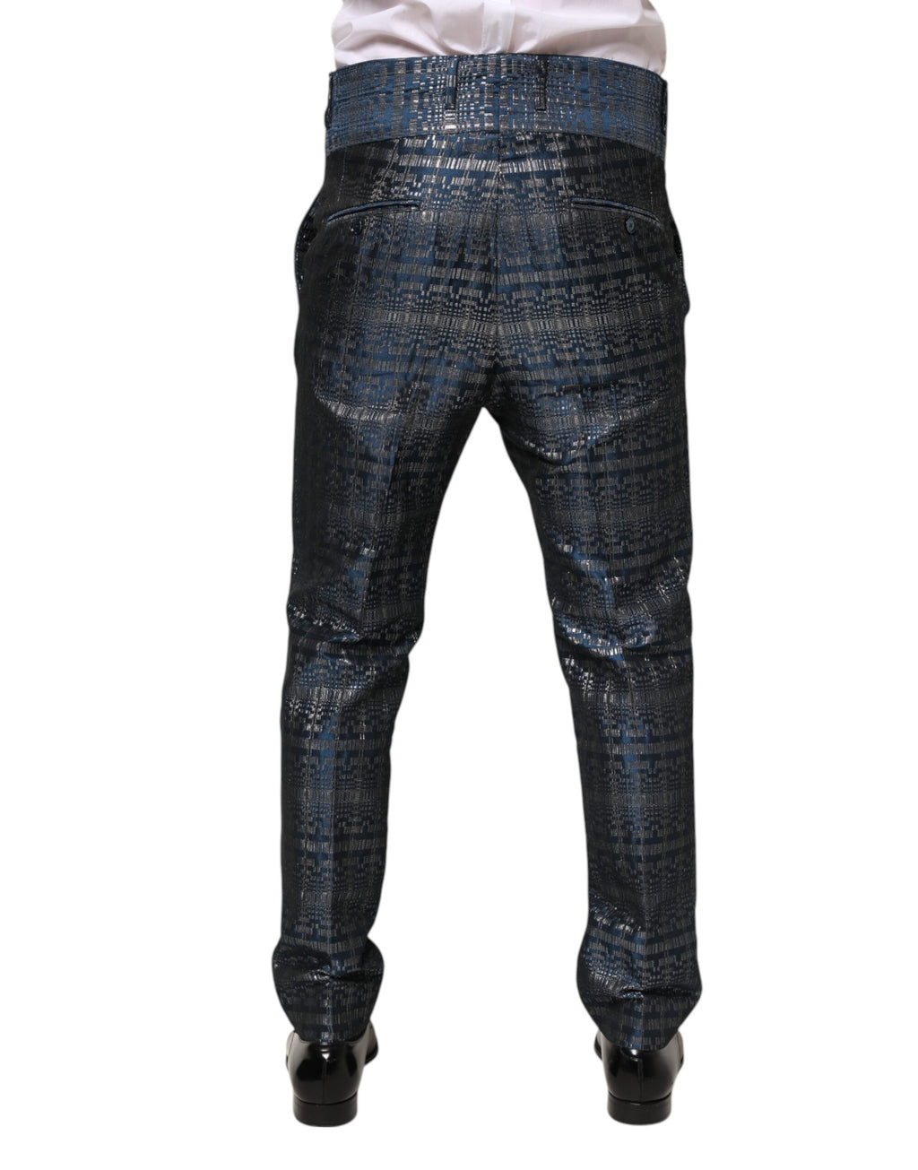 Dolce & Gabbana Blau Silber Glänzende Seide Skinny Männer Hosen Hosen