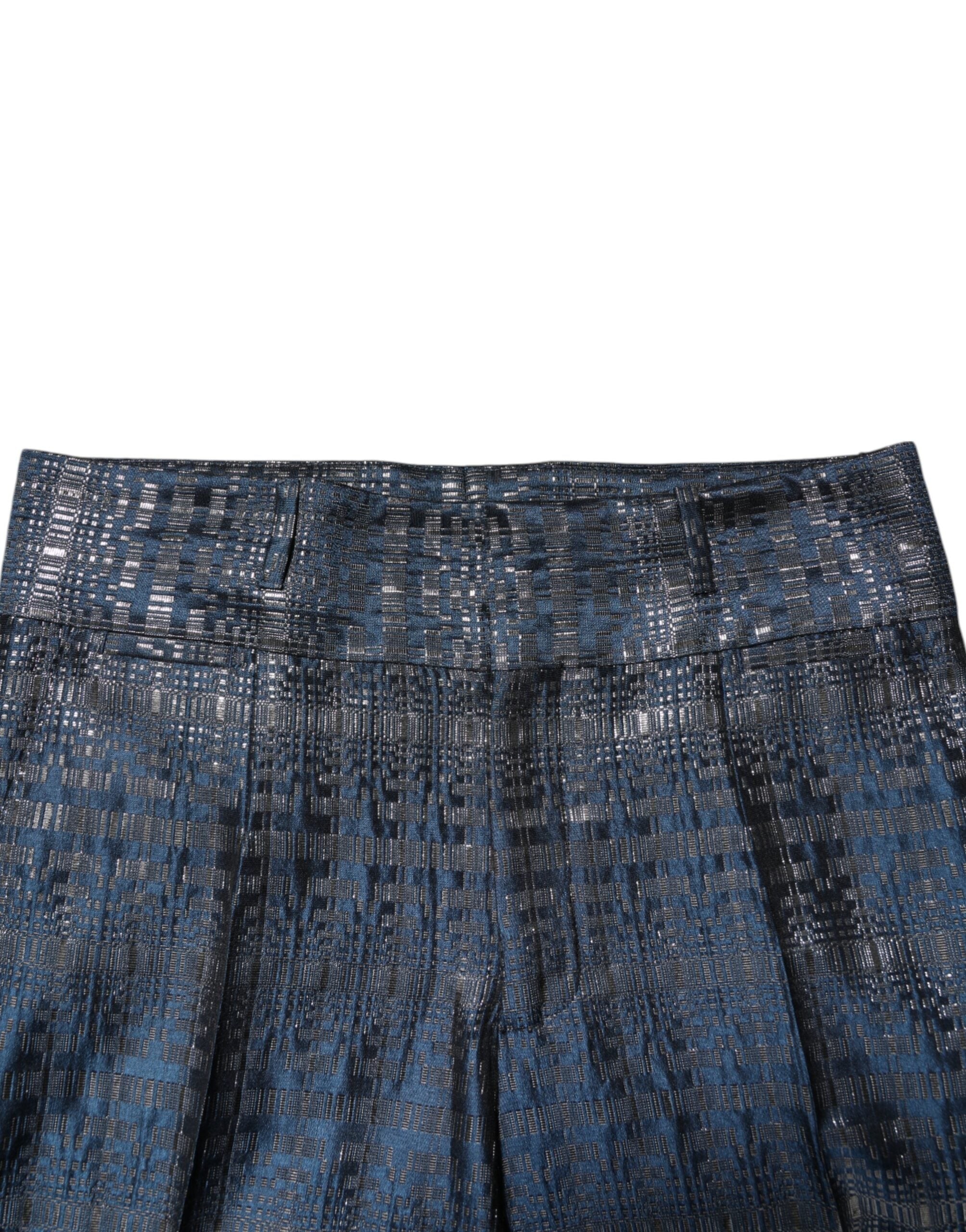 Dolce & Gabbana Blau Silber Glänzende Seide Skinny Männer Hosen Hosen