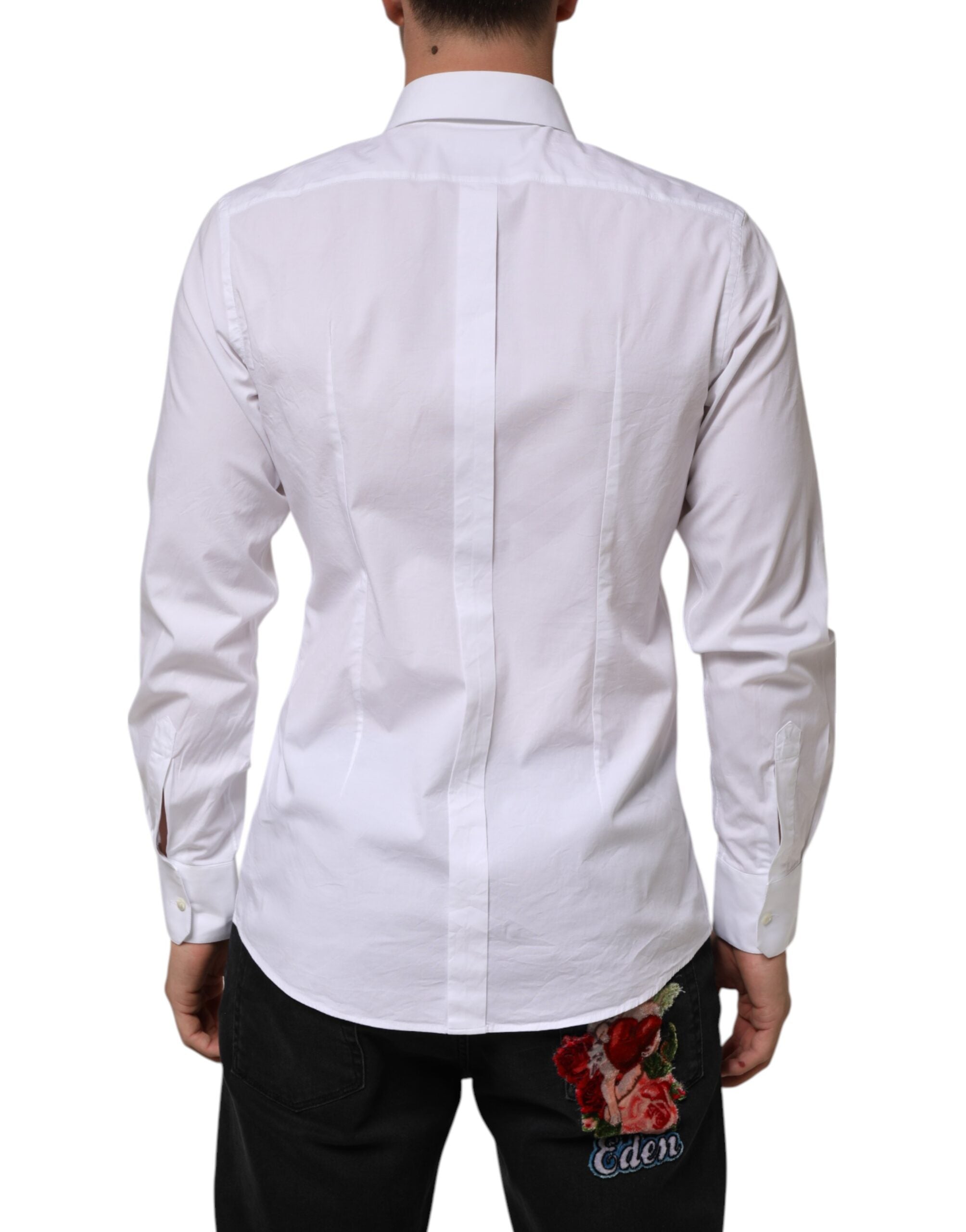Dolce & Gabbana Weiß Baumwolle GOLD Lange Ärmel Formales Herrenhemd