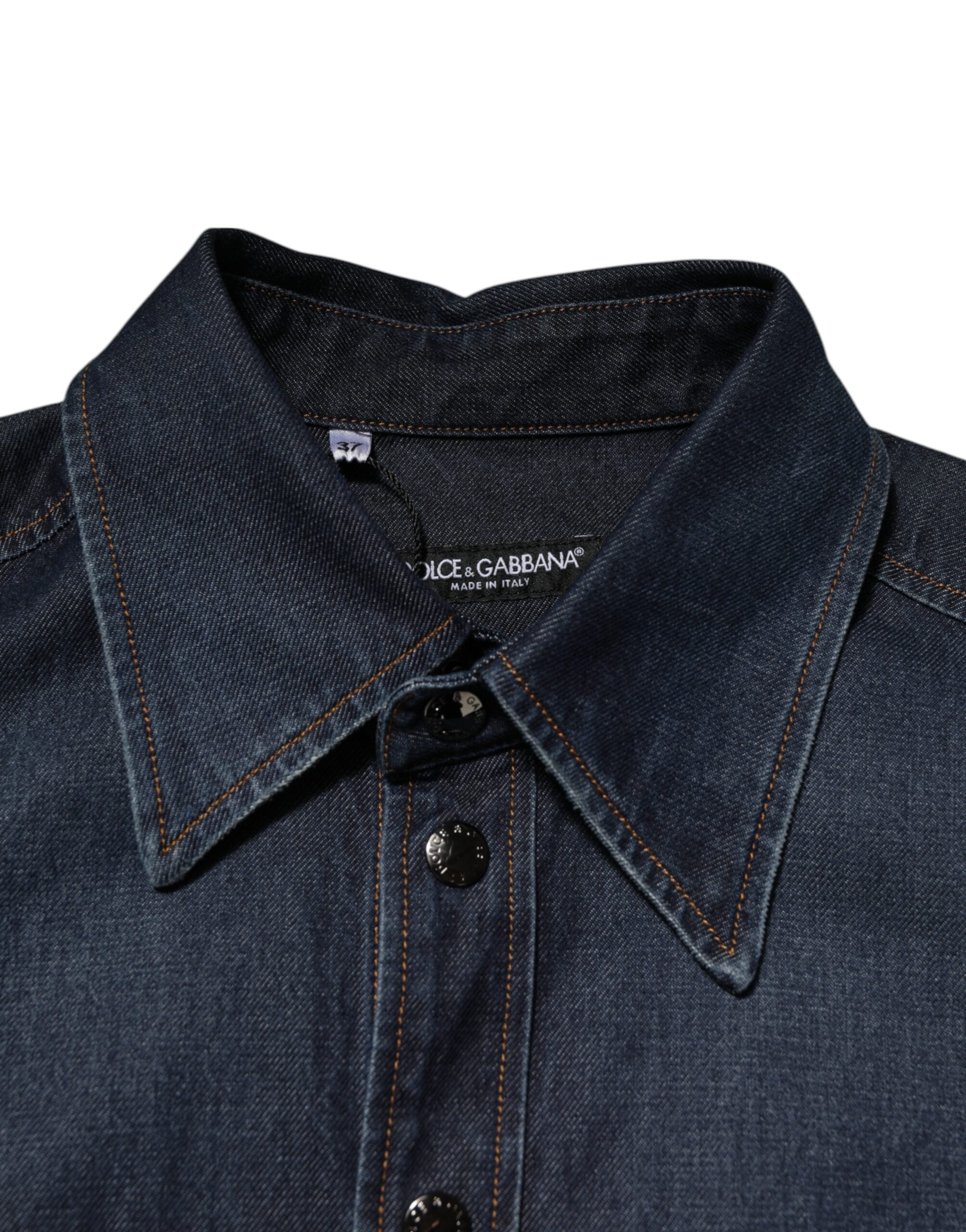 Dolce & Gabbana Blaues Denim Knopf lässig Logo Patch Männer Hemd