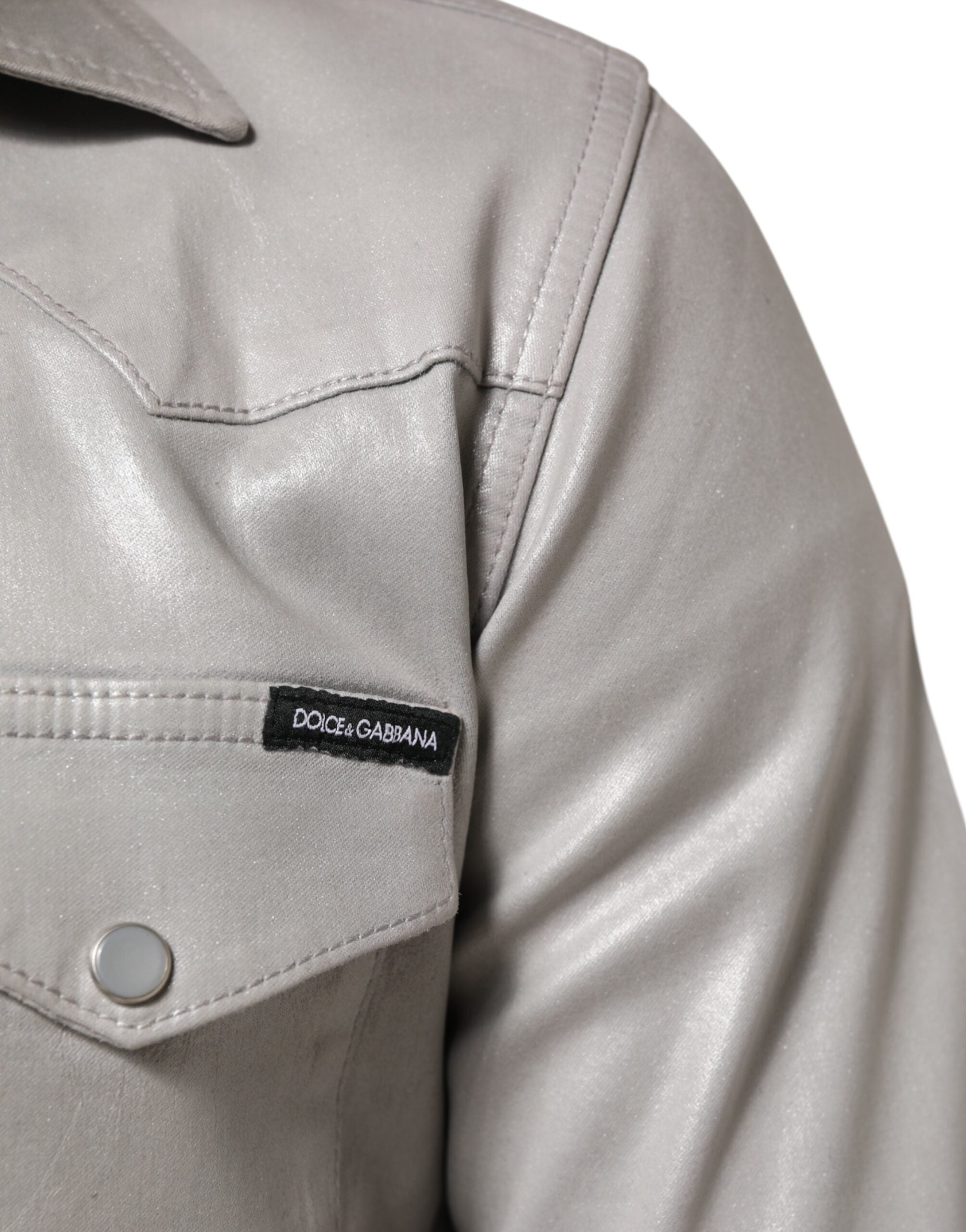 Dolce & Gabbana Metallisch graues Baumwollhemd mit Knopfleiste für Männer
