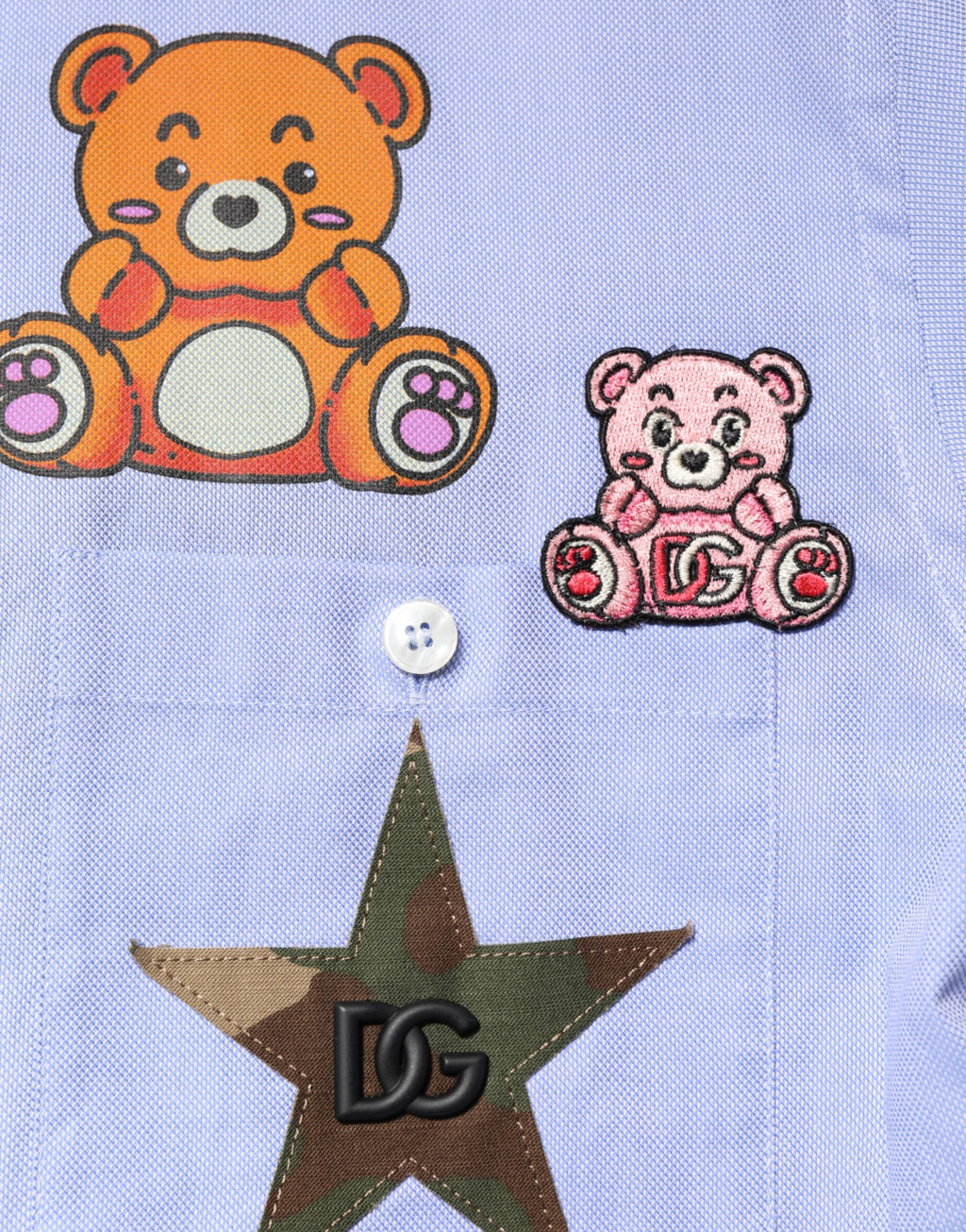 Dolce & Gabbana Hellblaues Baumwoll-Teddybär-Langarmhemd