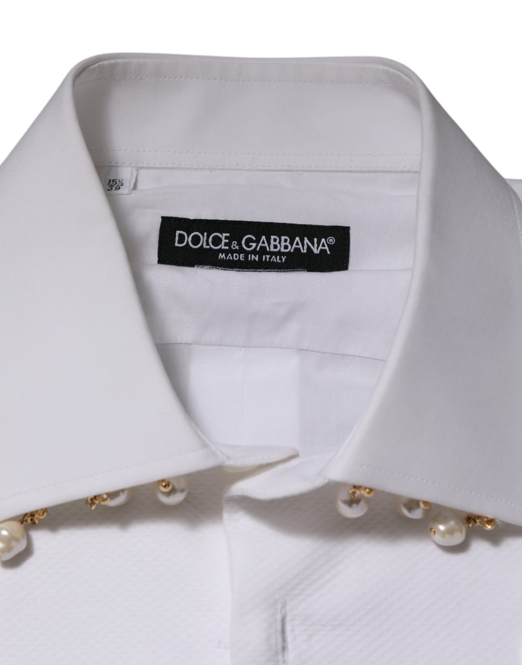 Dolce & Gabbana Weißes DG-Logo-Perlenkettenhemd aus Baumwolle