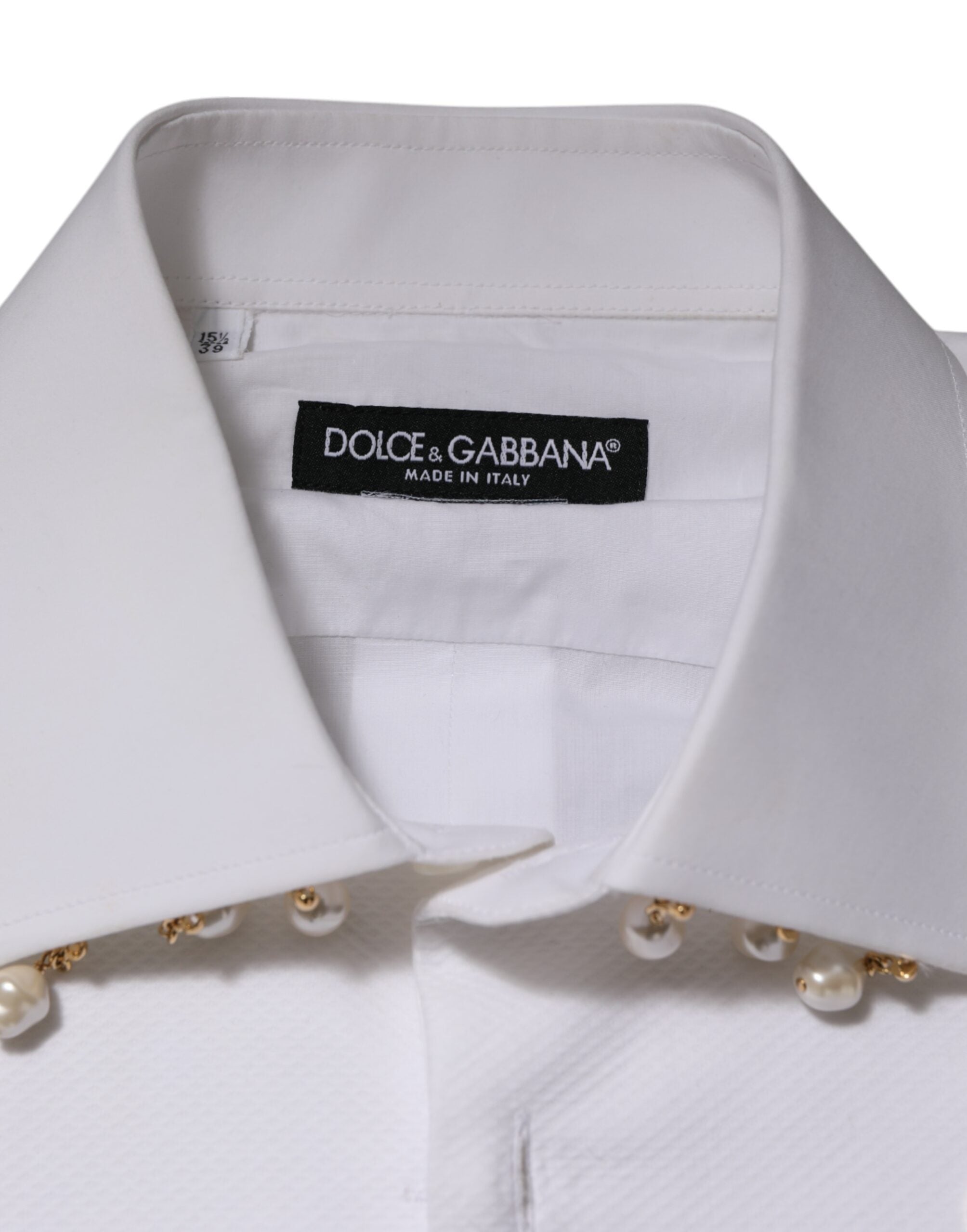 Dolce & Gabbana Weißes DG-Logo-Perlenkettenhemd aus Baumwolle