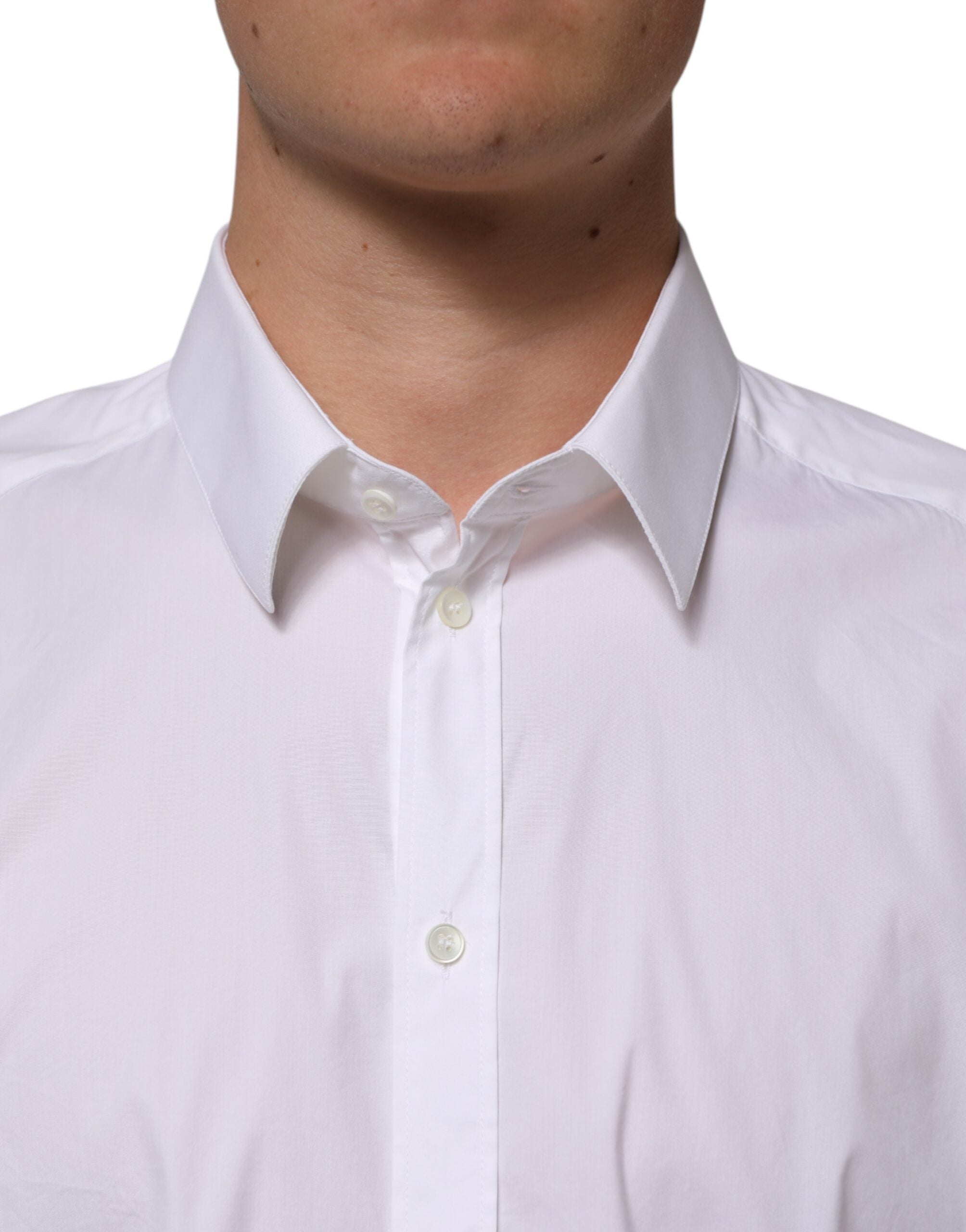 Dolce & Gabbana Weißes langärmeliges Hemd aus Baumwolle GOLD Formal
