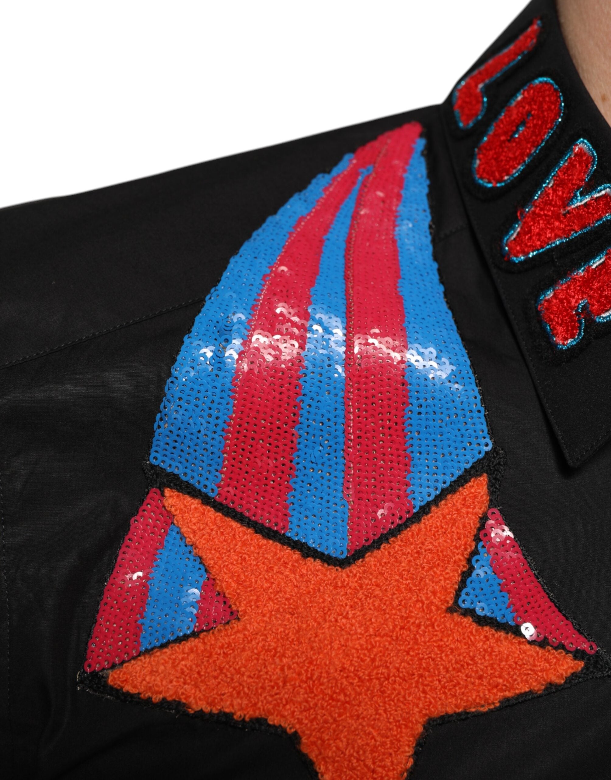 Dolce & Gabbana Schwarzes Baumwollstern-Paillettenkleid Formales Herrenhemd