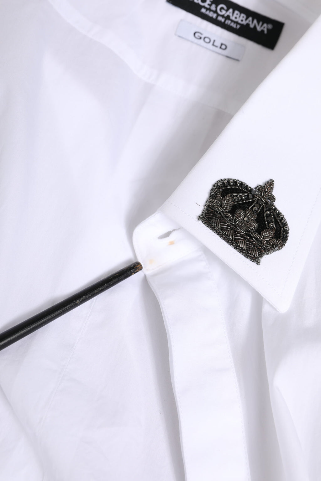 Dolce & Gabbana Weißes Hemd mit Kronen-Kragen GOLD aus Baumwolle