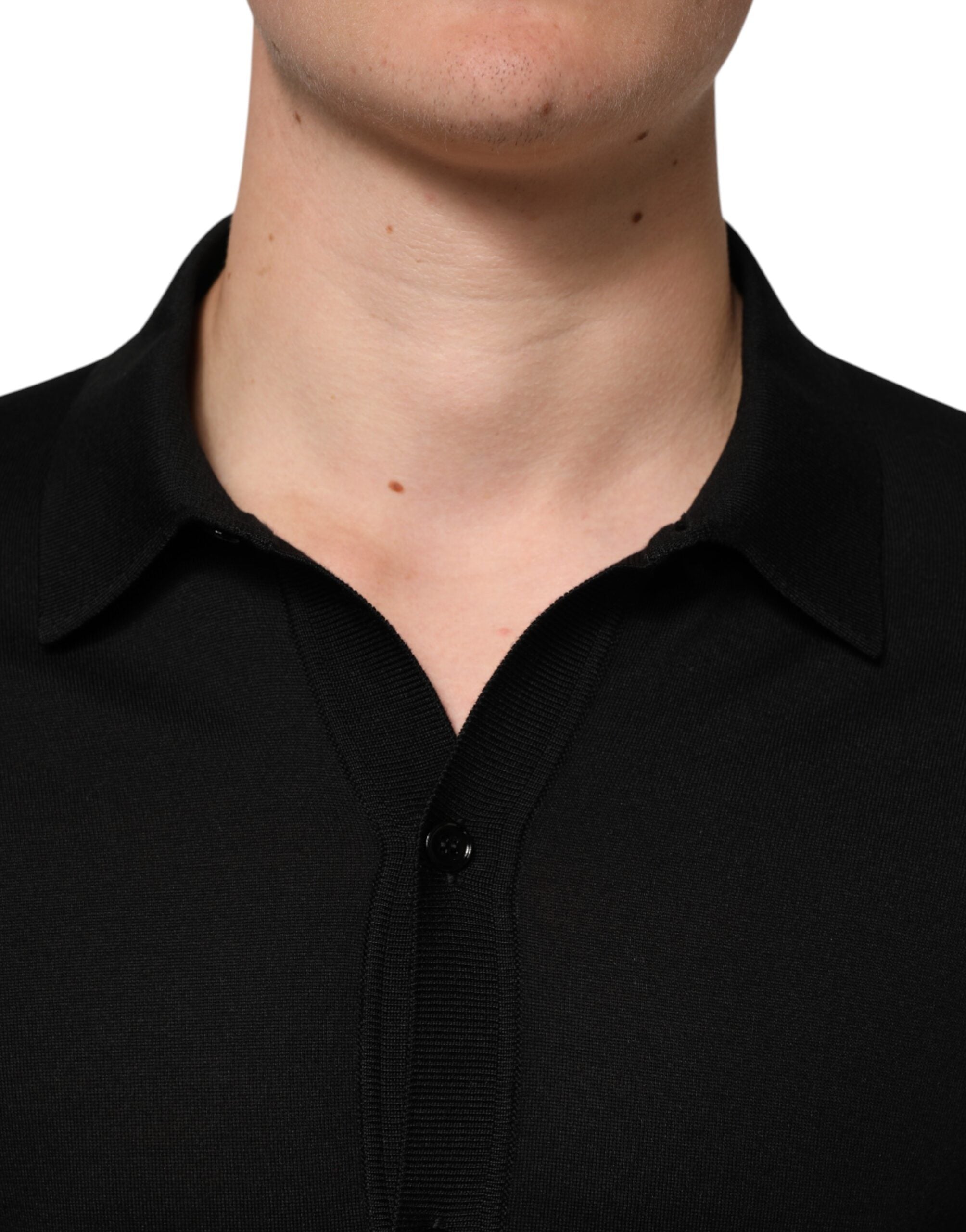 Dolce & Gabbana Leichter Pullover aus schwarzer Seide mit Knopfleiste
