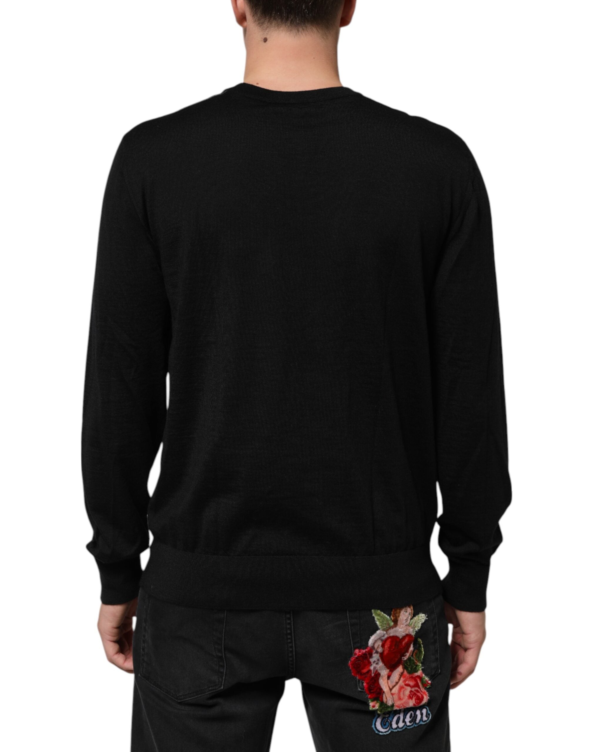 Dolce & Gabbana Schwarzer Kaschmir-Pullover mit Cherub-Print im Barockstil