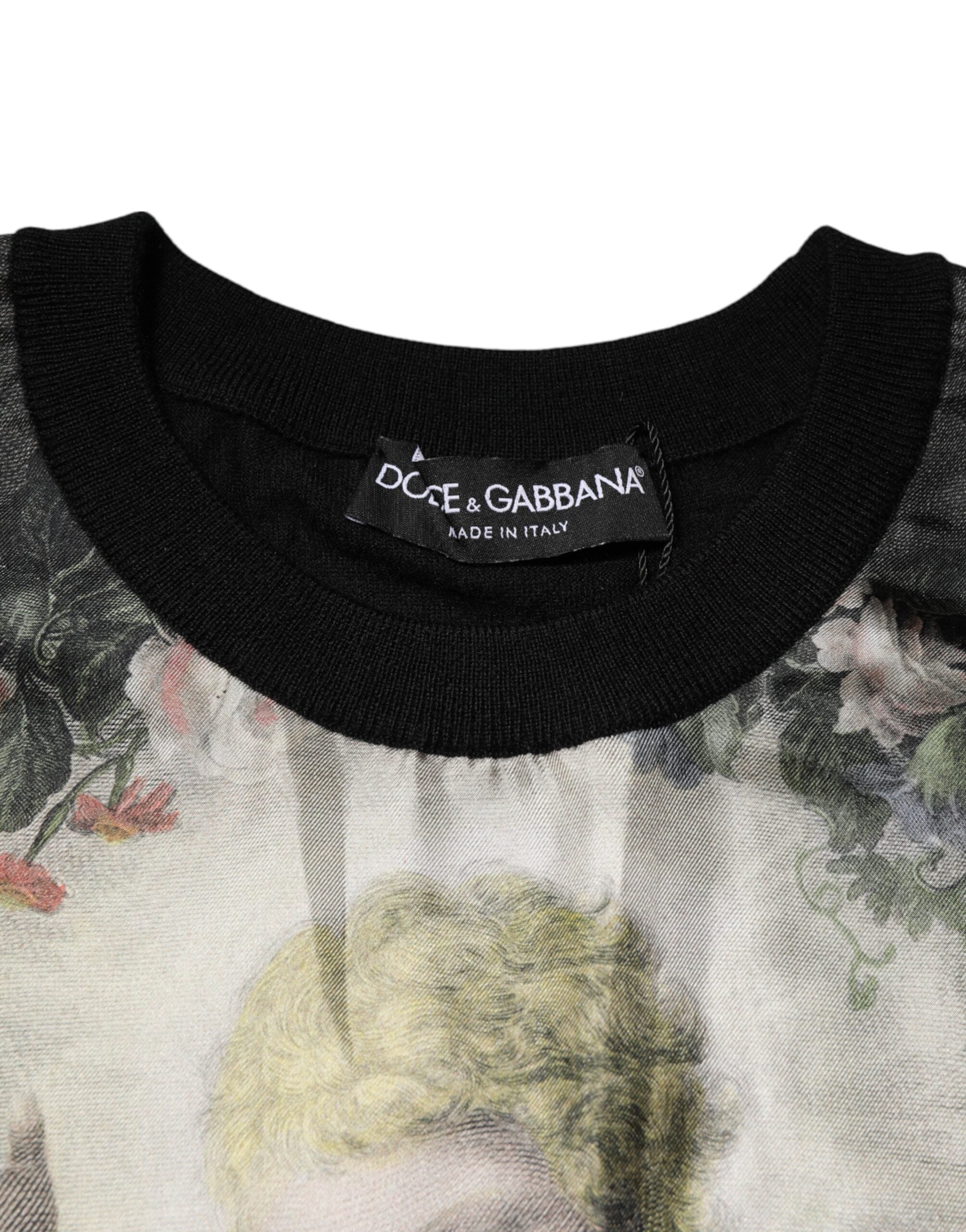 Dolce & Gabbana Schwarzer Kaschmir-Pullover mit Cherub-Print im Barockstil