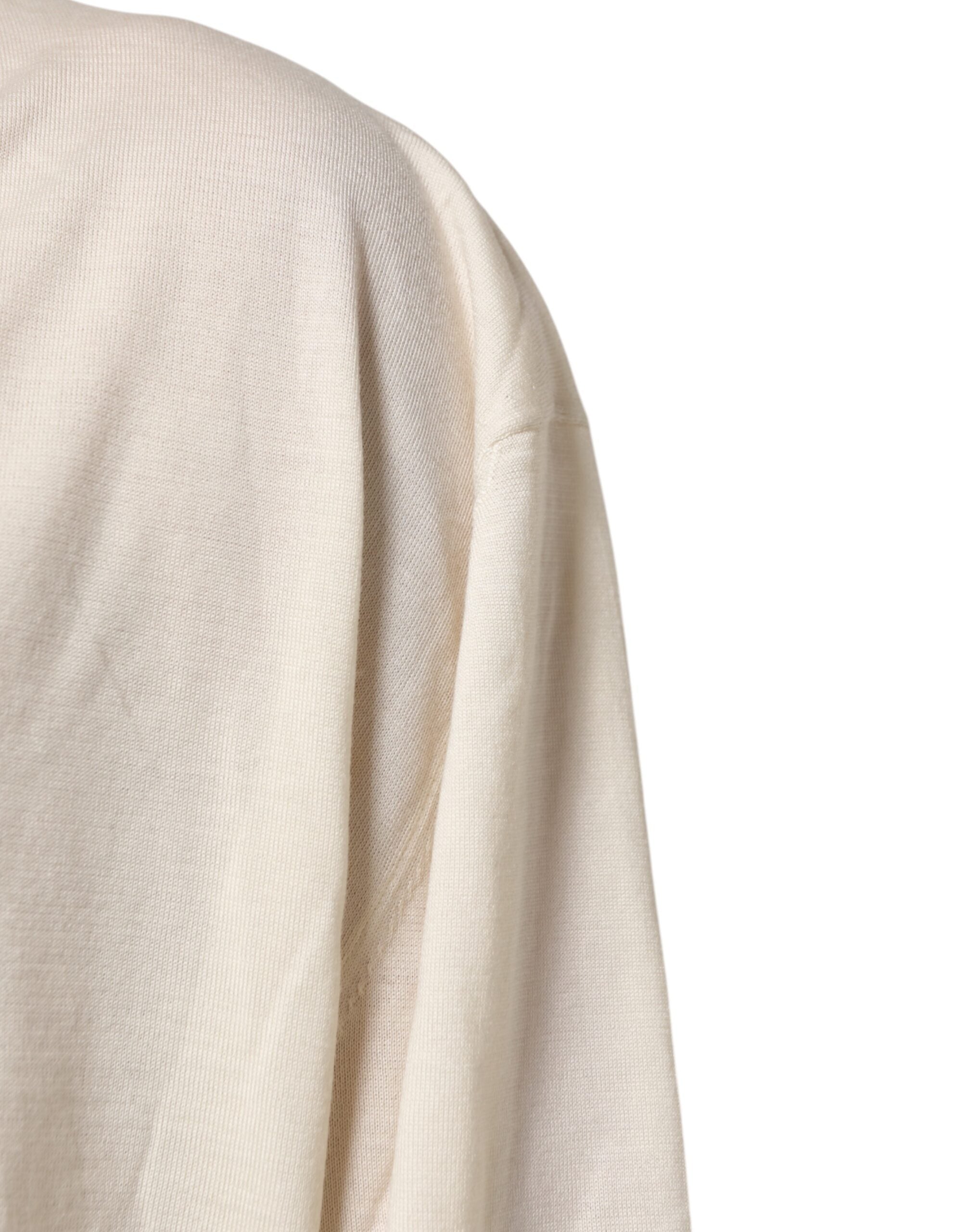 Dolce & Gabbana Elfenbeinfarbener Schurwollpullover mit V-Ausschnitt für Männer