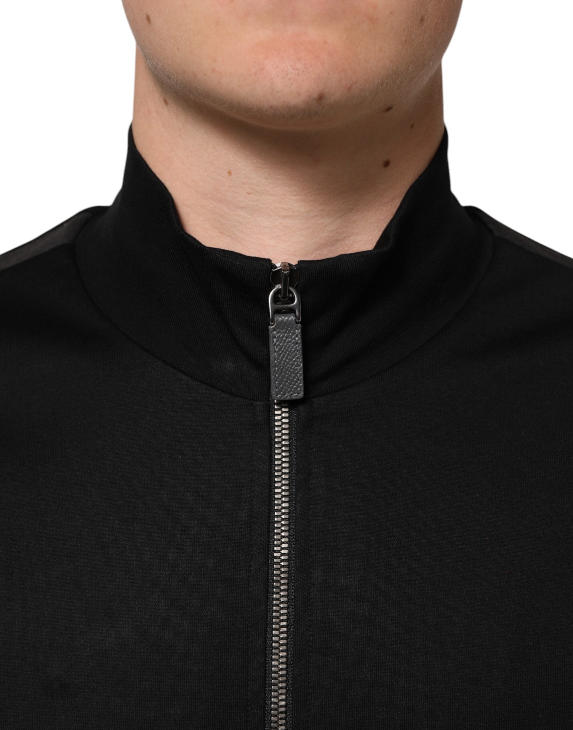 Dolce & Gabbana Schwarze Baumwolle Logo Full Zip Männer Bomberjacke