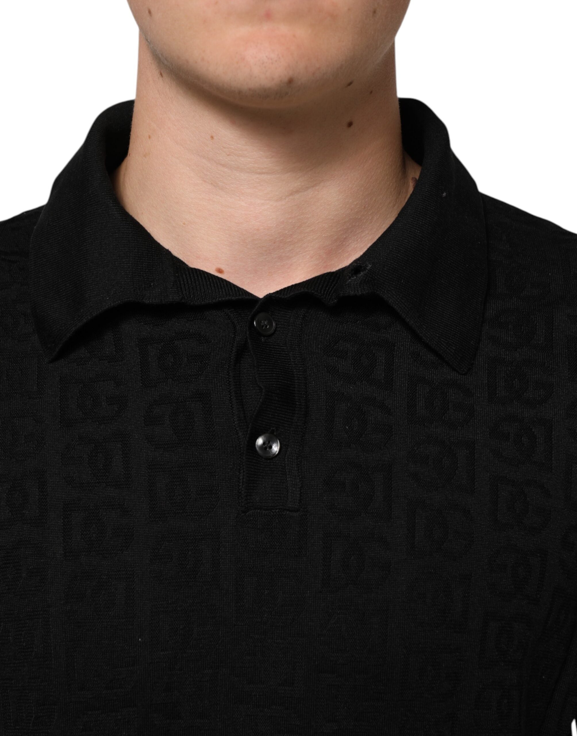 Dolce & Gabbana Schwarzes Seidenjacquard-DG-Poloshirt T-Shirt