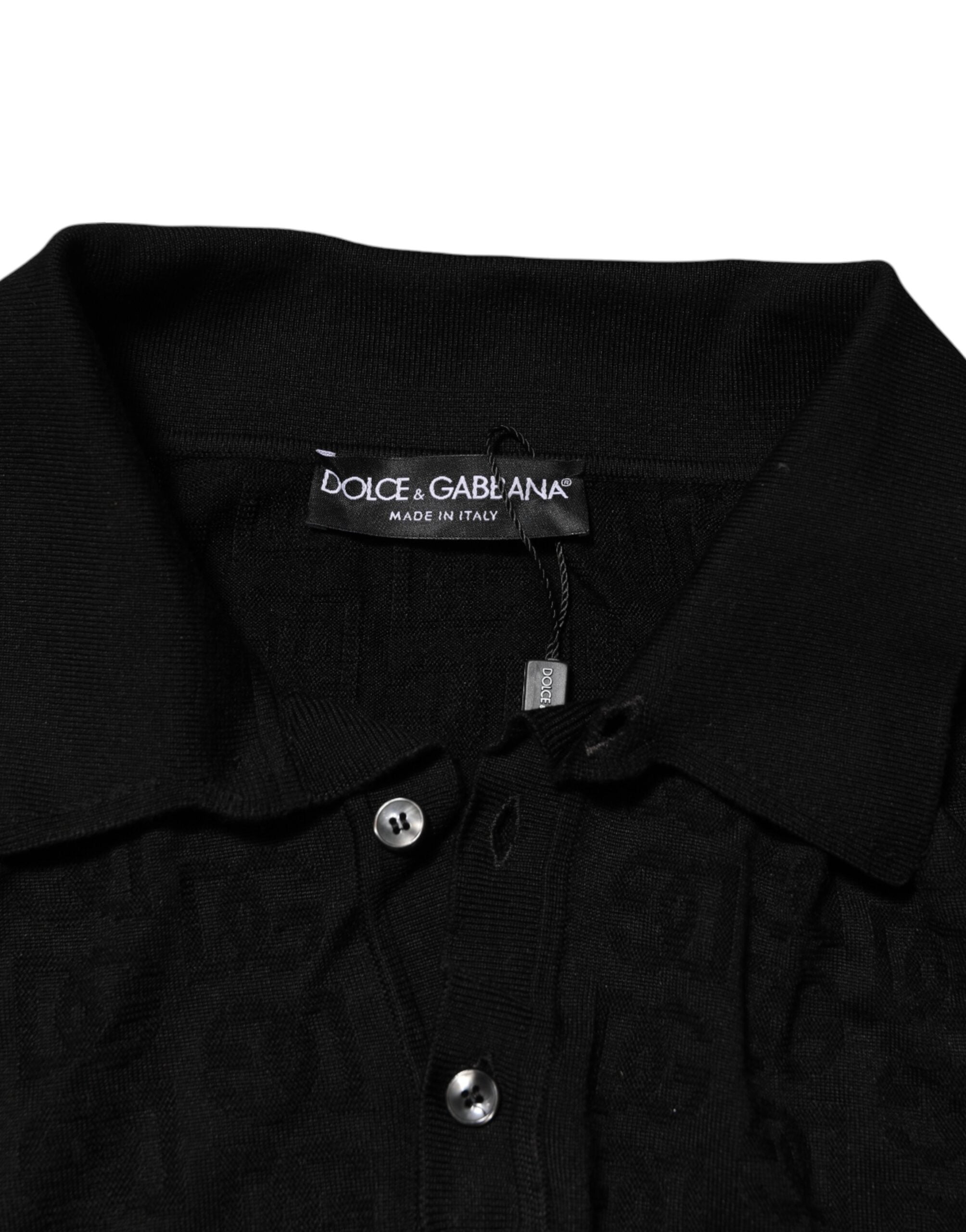 Dolce & Gabbana Schwarzes Seidenjacquard-DG-Poloshirt T-Shirt