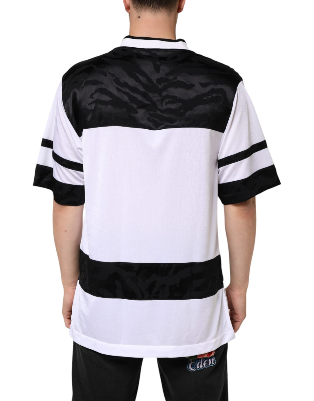 Dolce & Gabbana Weiß Schwarz Polyester DG Logo Mesh Jersey T-Shirt