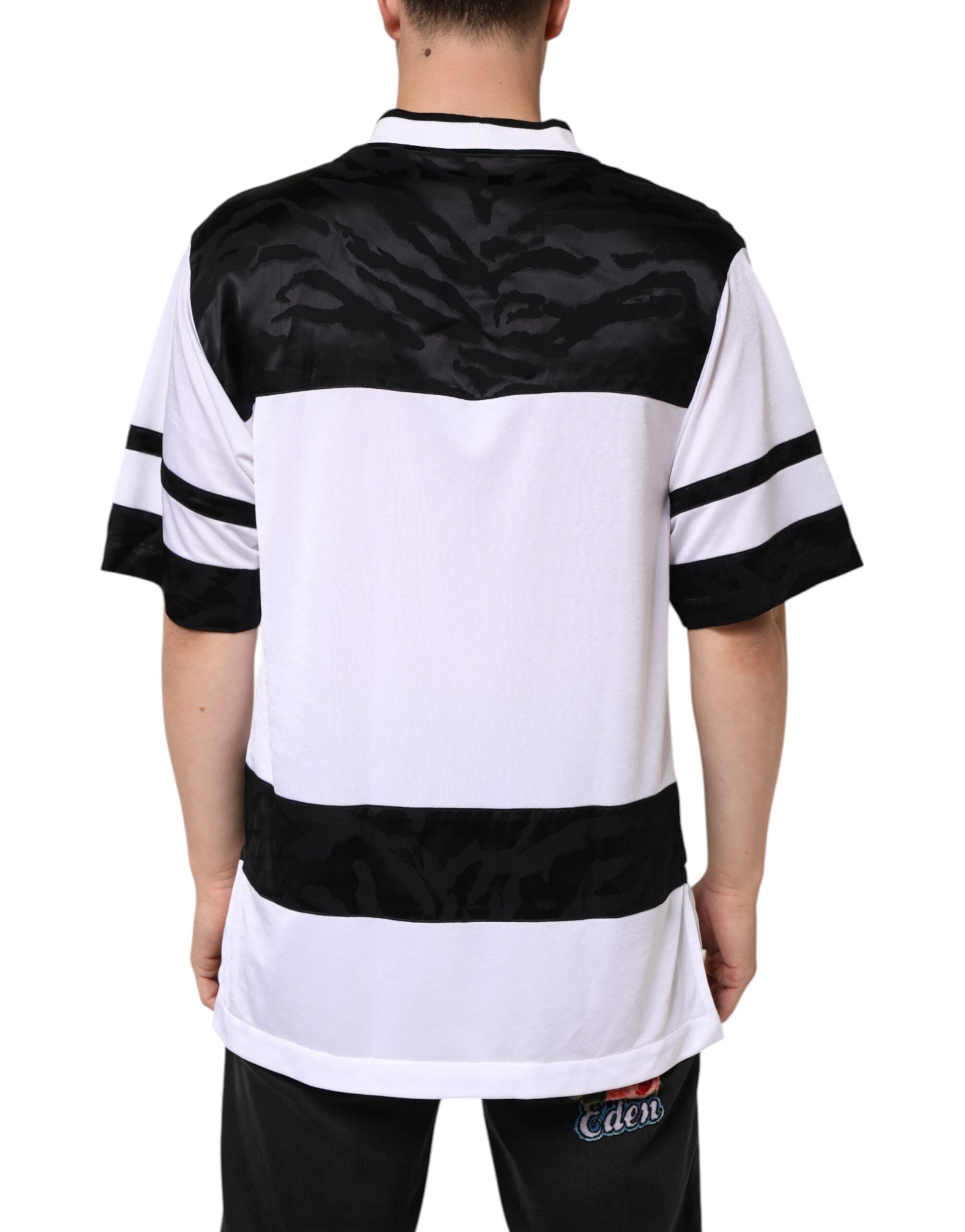 Dolce & Gabbana Weiß Schwarz Polyester DG Logo Mesh Jersey T-Shirt