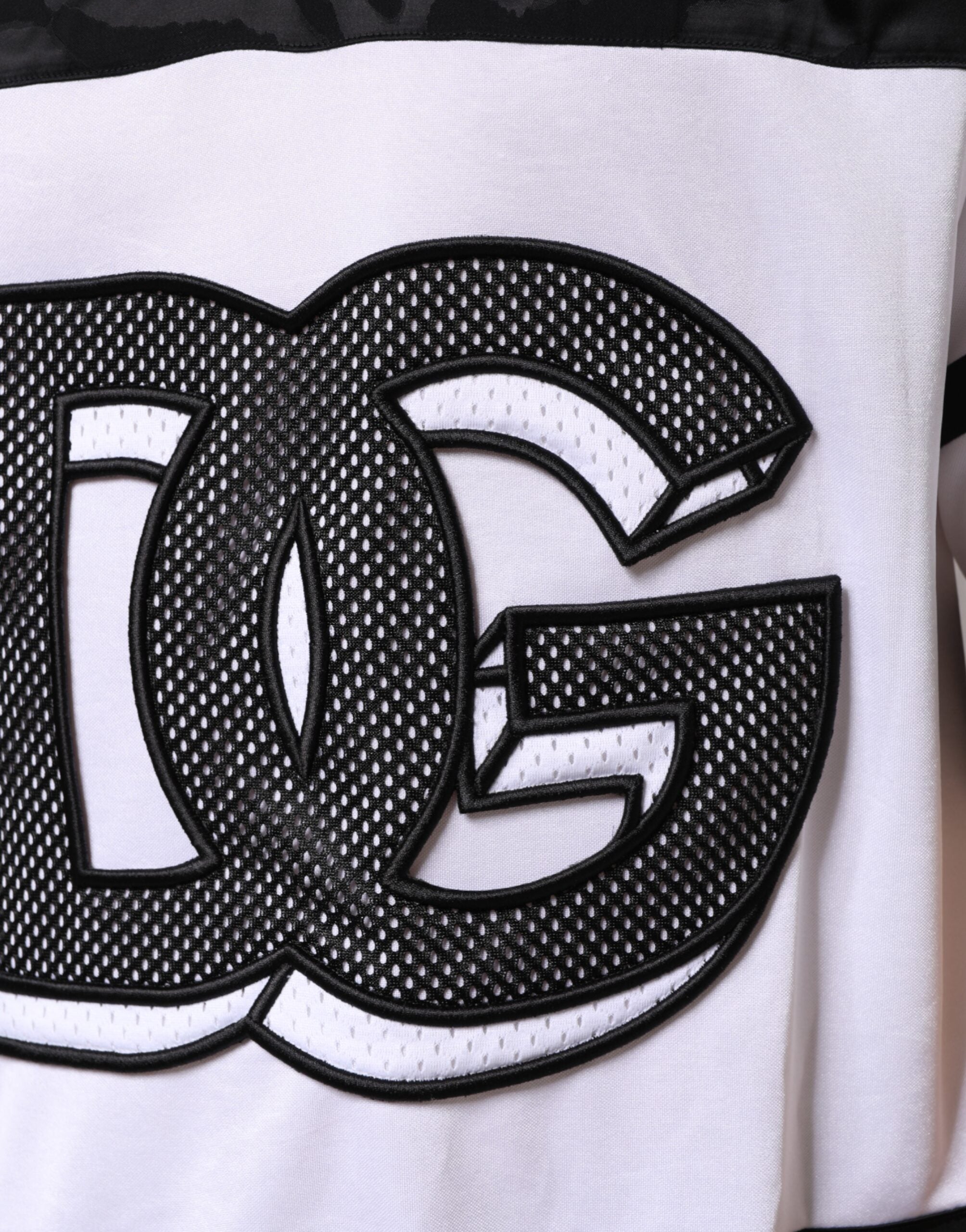 Dolce & Gabbana Weiß Schwarz Polyester DG Logo Mesh Jersey T-Shirt