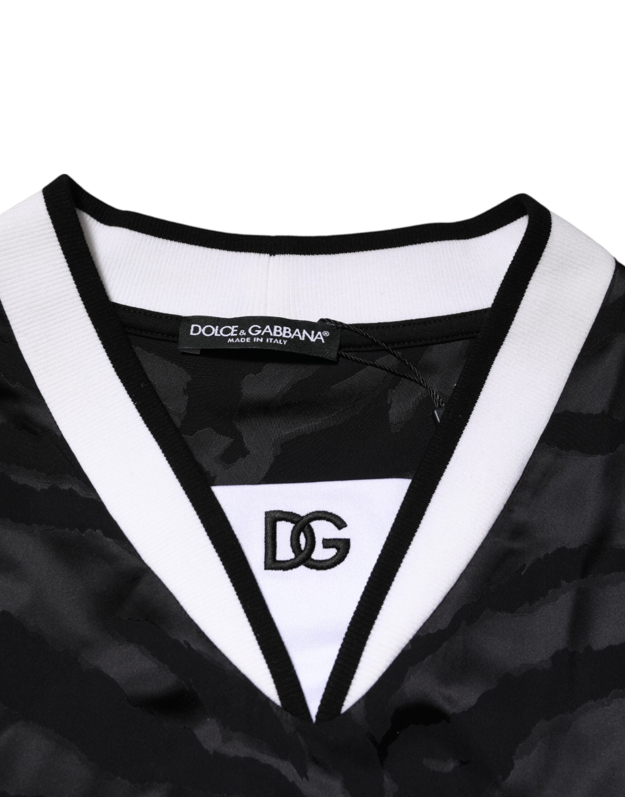 Dolce & Gabbana Weiß Schwarz Polyester DG Logo Mesh Jersey T-Shirt