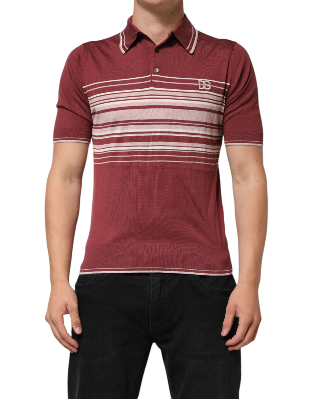 Dolce & Gabbana Gestreiftes DG Logo-Polo-T-Shirt aus Baumwolle in Burgund