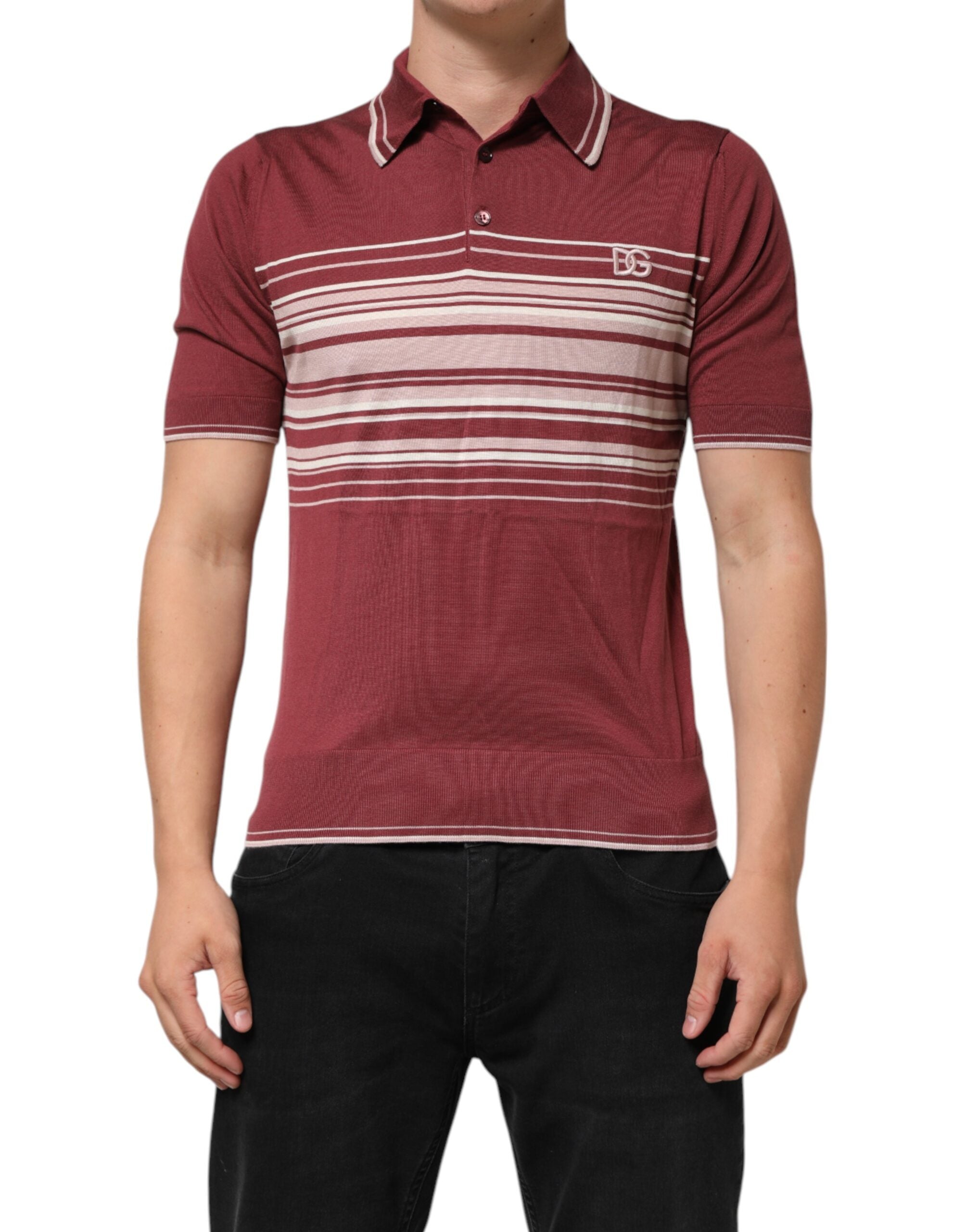 Dolce & Gabbana Gestreiftes DG Logo-Polo-T-Shirt aus Baumwolle in Burgund