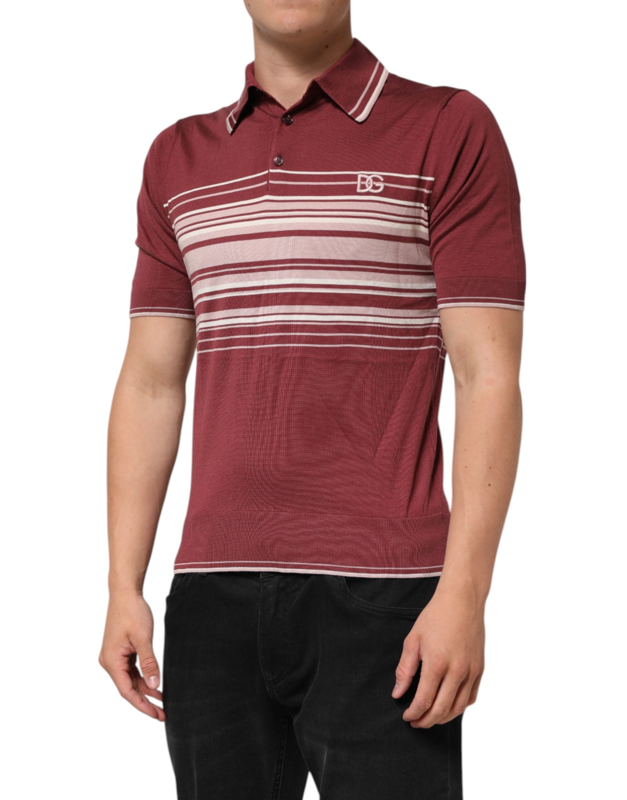 Dolce & Gabbana Gestreiftes DG Logo-Polo-T-Shirt aus Baumwolle in Burgund