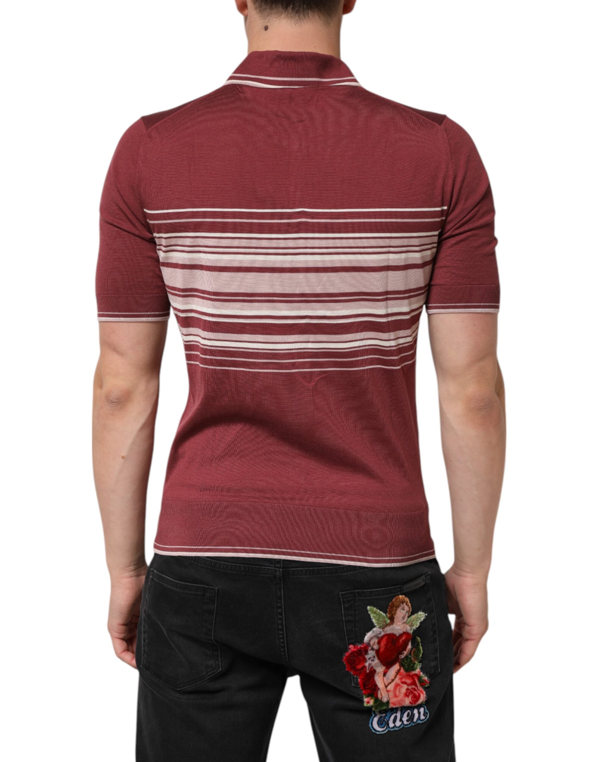 Dolce & Gabbana Gestreiftes DG Logo-Polo-T-Shirt aus Baumwolle in Burgund