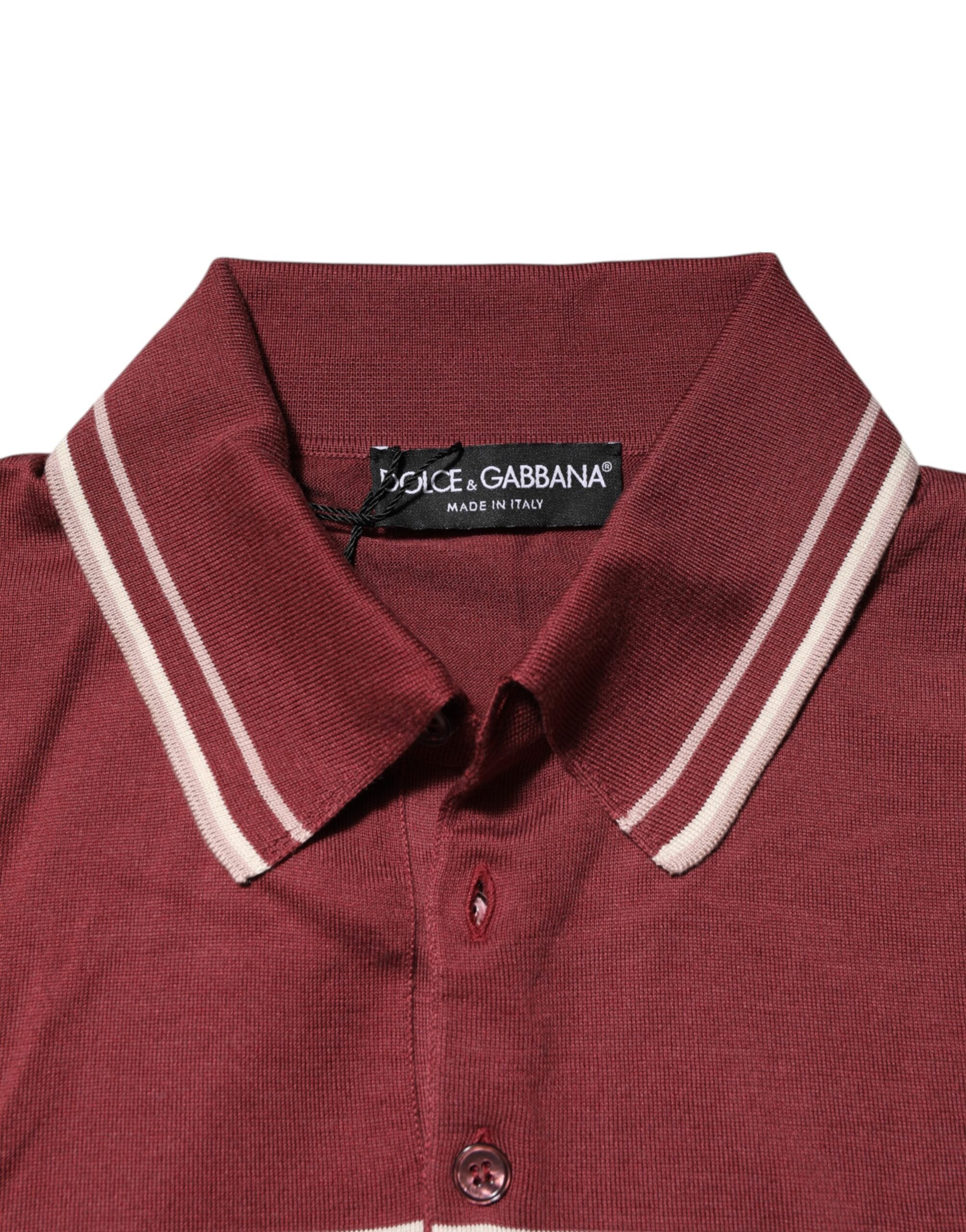 Dolce & Gabbana Gestreiftes DG Logo-Polo-T-Shirt aus Baumwolle in Burgund