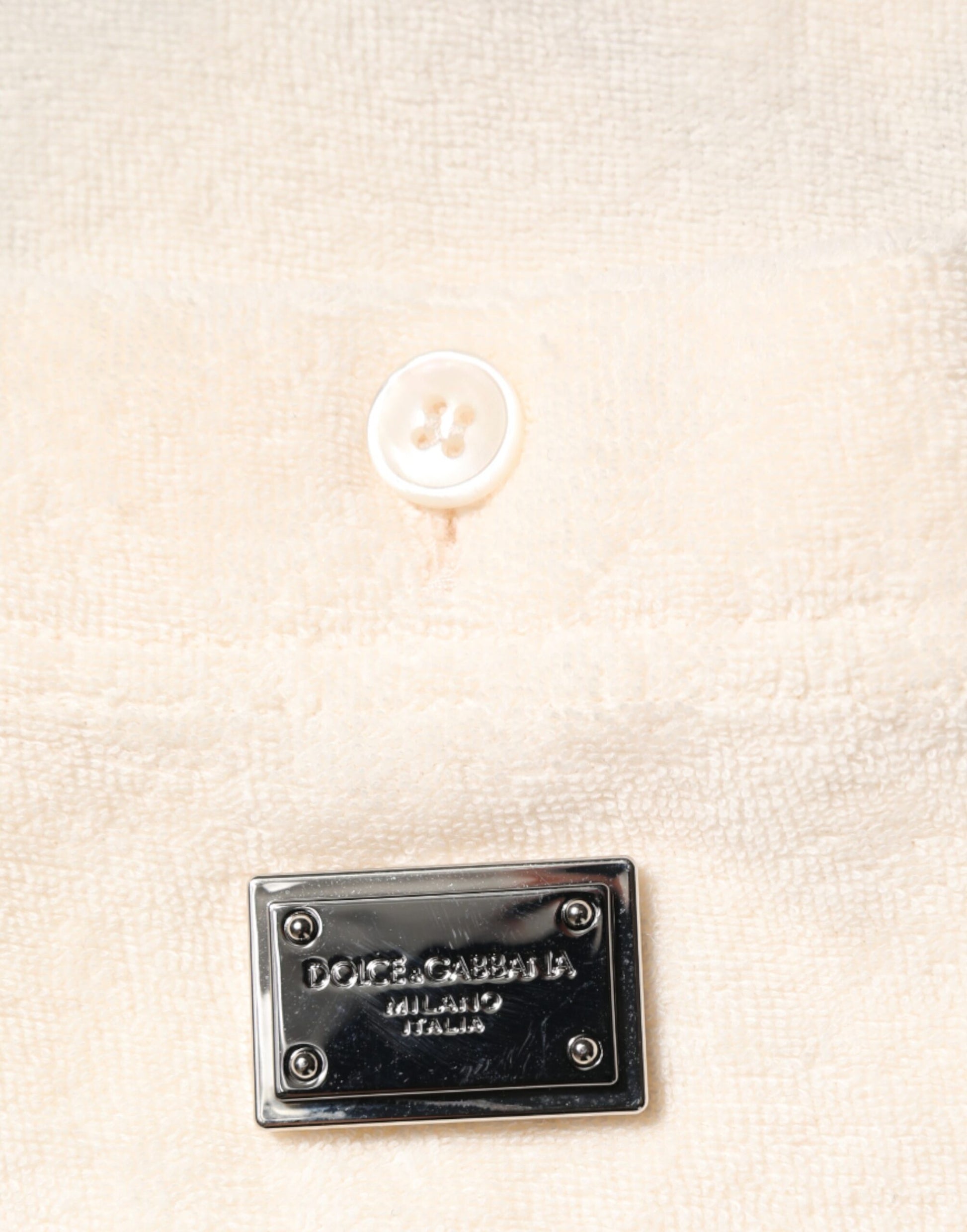 Dolce & Gabbana Elfenbeinfarbenes Logo-Polo-T-Shirt aus Baumwollfrottee