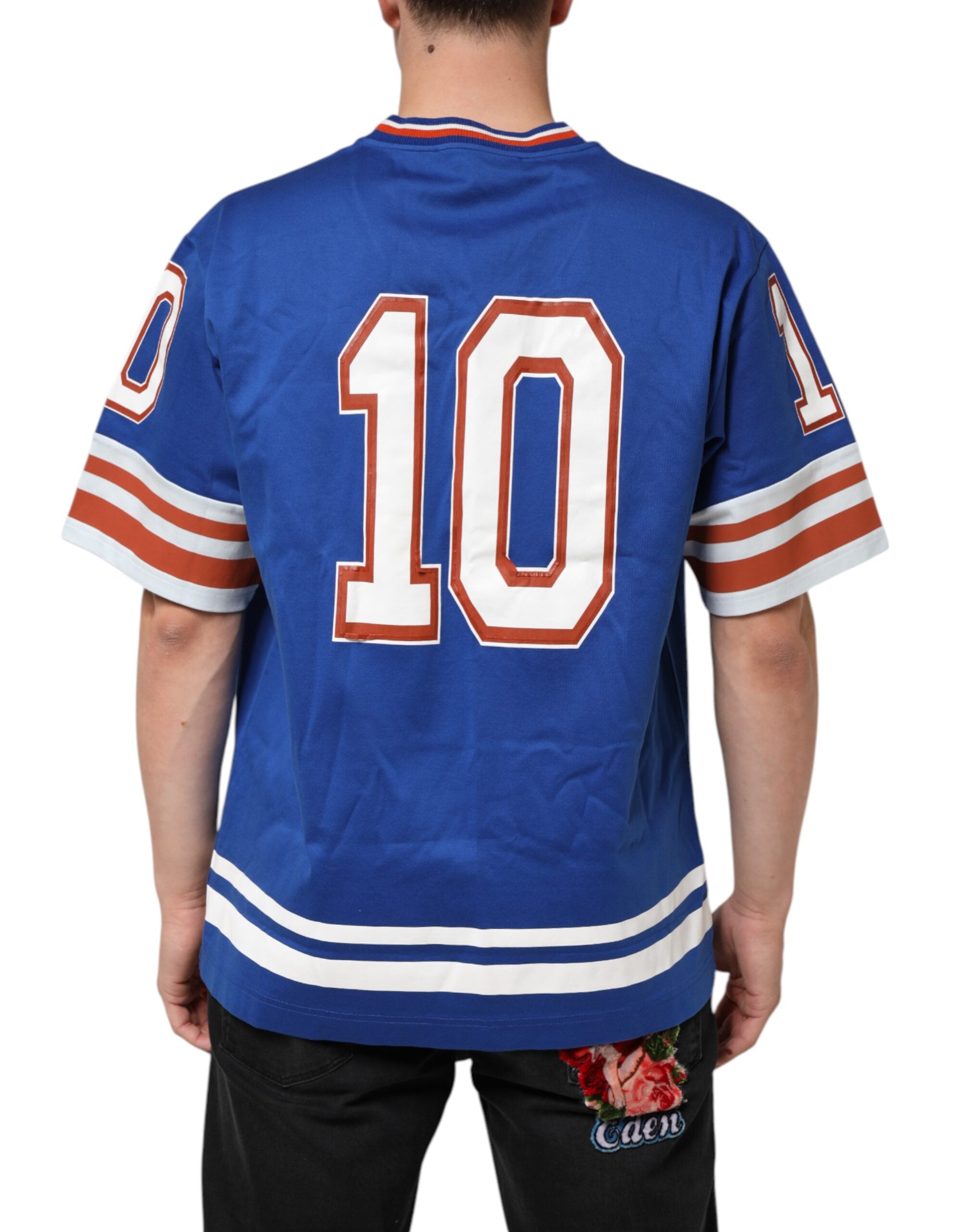 Dolce & Gabbana Blaues Baumwoll-DG-Logo-Mesh-Jersey-T-Shirt