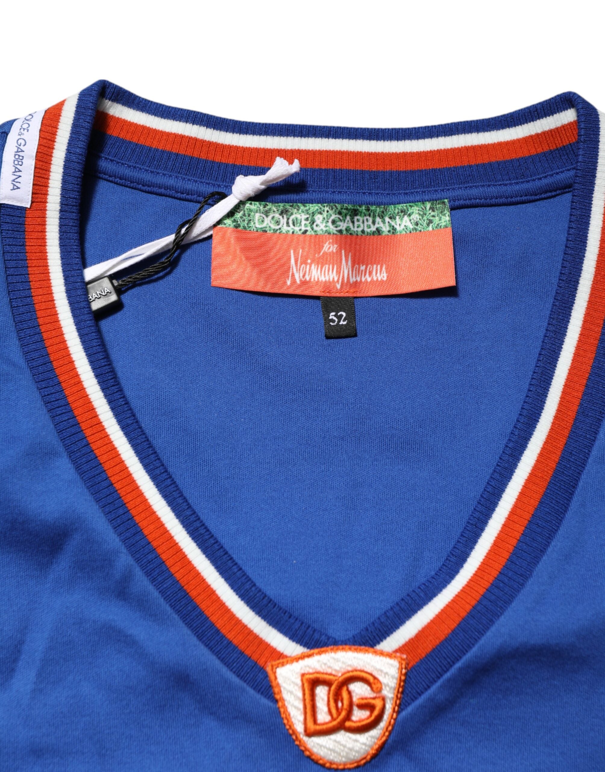 Dolce & Gabbana Blaues Baumwoll-DG-Logo-Mesh-Jersey-T-Shirt