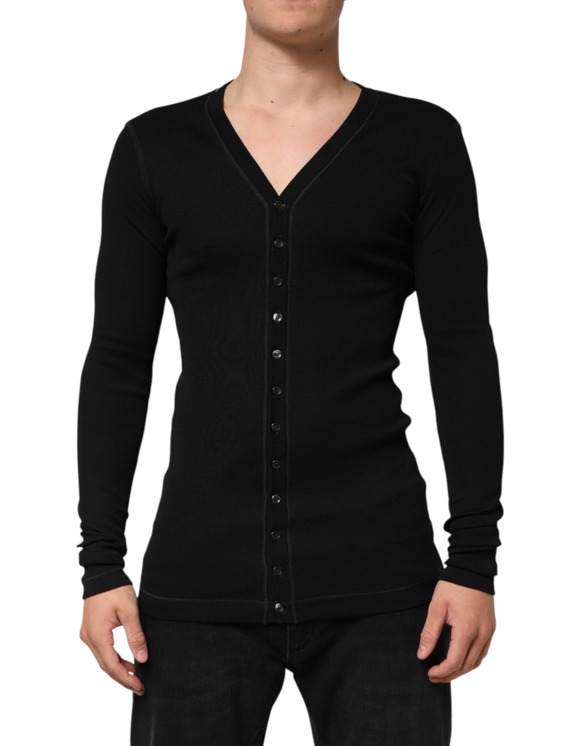 Dolce & Gabbana Schwarzer Baumwoll-Cardigan mit Knopfleiste für Männer