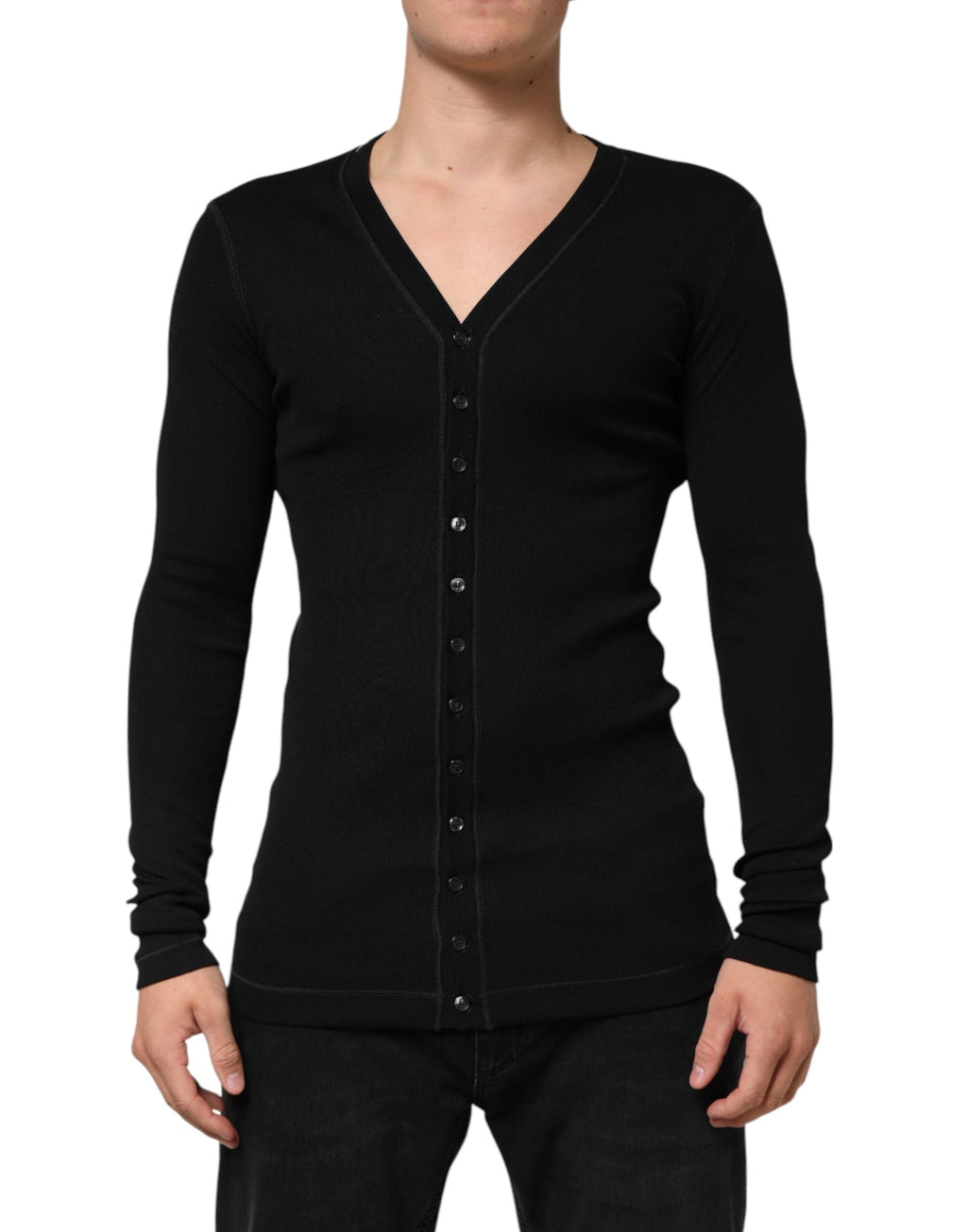 Dolce & Gabbana Schwarzer Baumwoll-Cardigan mit Knopfleiste für Männer