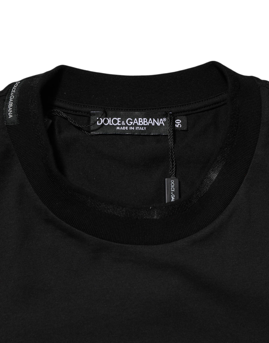 Dolce & Gabbana Schwarzes Baumwoll-T-Shirt mit gesticktem DG-Logo in der Tasche