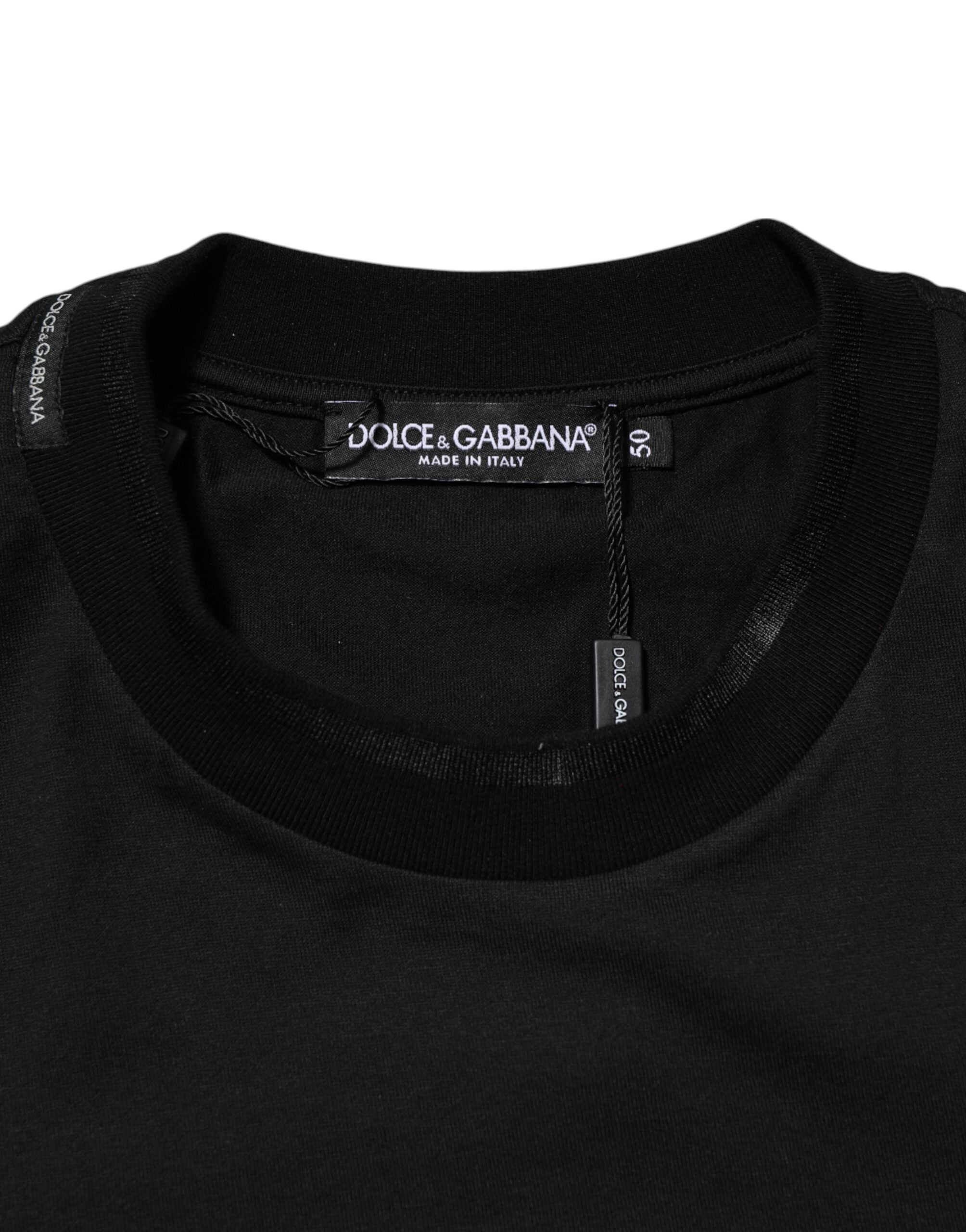 Dolce & Gabbana Schwarzes Baumwoll-T-Shirt mit gesticktem DG-Logo in der Tasche
