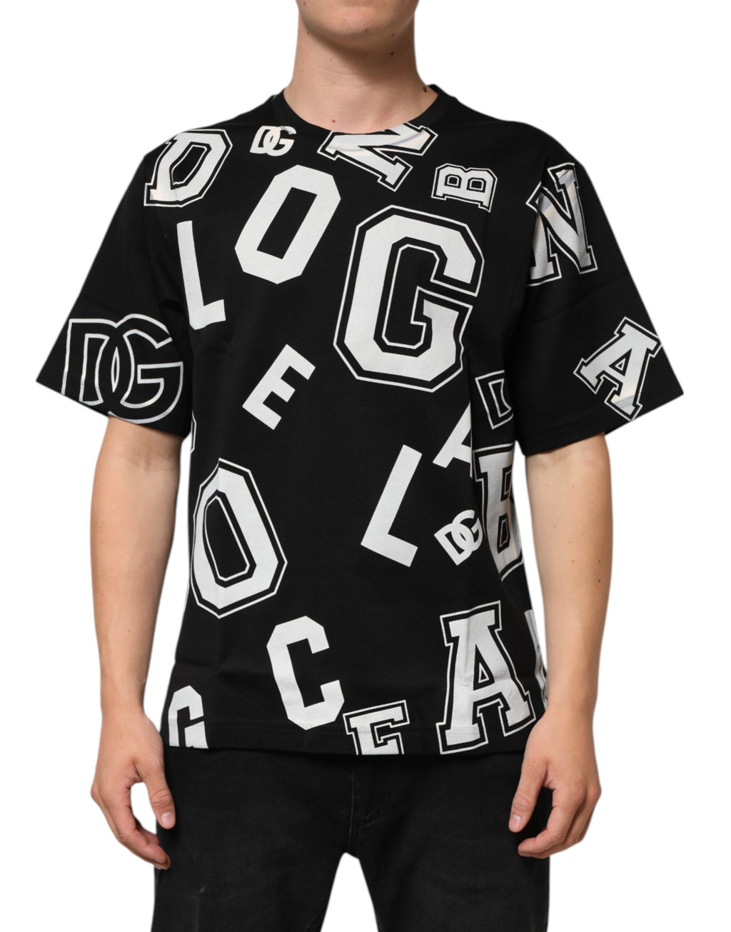 Dolce & Gabbana Schwarzes Baumwoll-T-Shirt mit Buchstabenaufdruck und kurzen Ärmeln