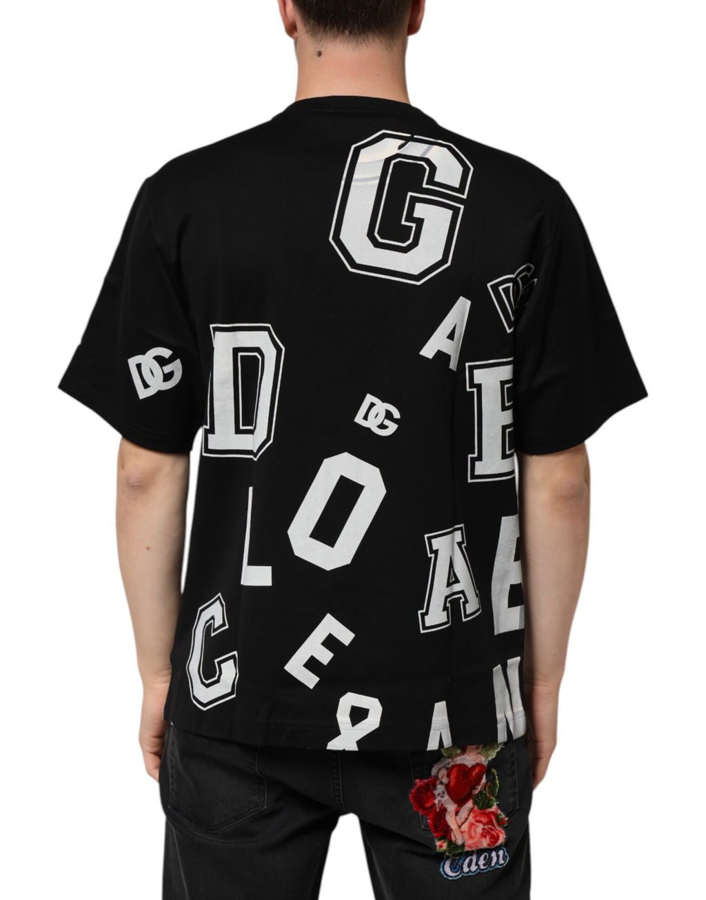 Dolce & Gabbana Schwarzes Baumwoll-T-Shirt mit Buchstabenaufdruck und kurzen Ärmeln