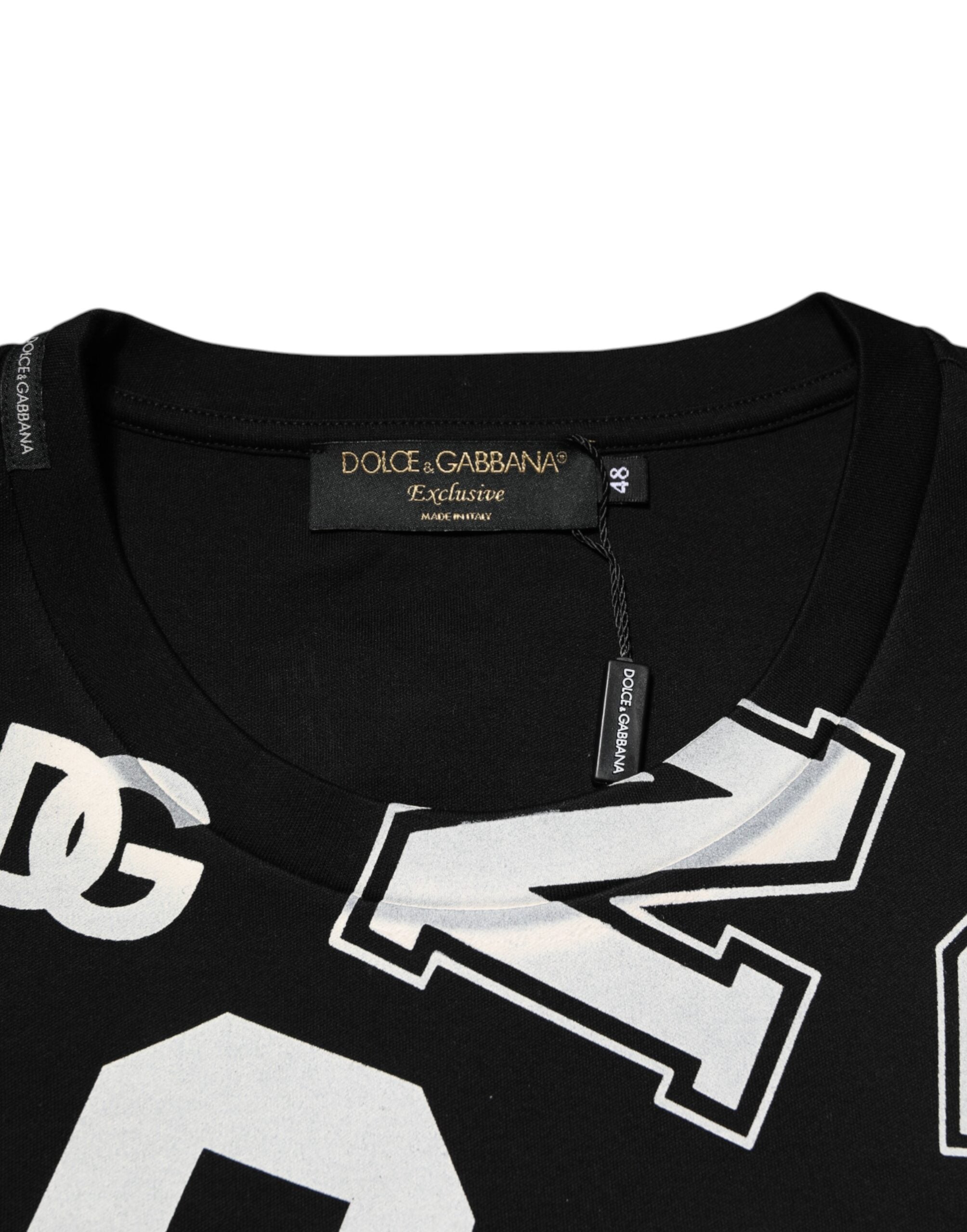 Dolce & Gabbana Schwarzes Baumwoll-T-Shirt mit Buchstabenaufdruck und kurzen Ärmeln