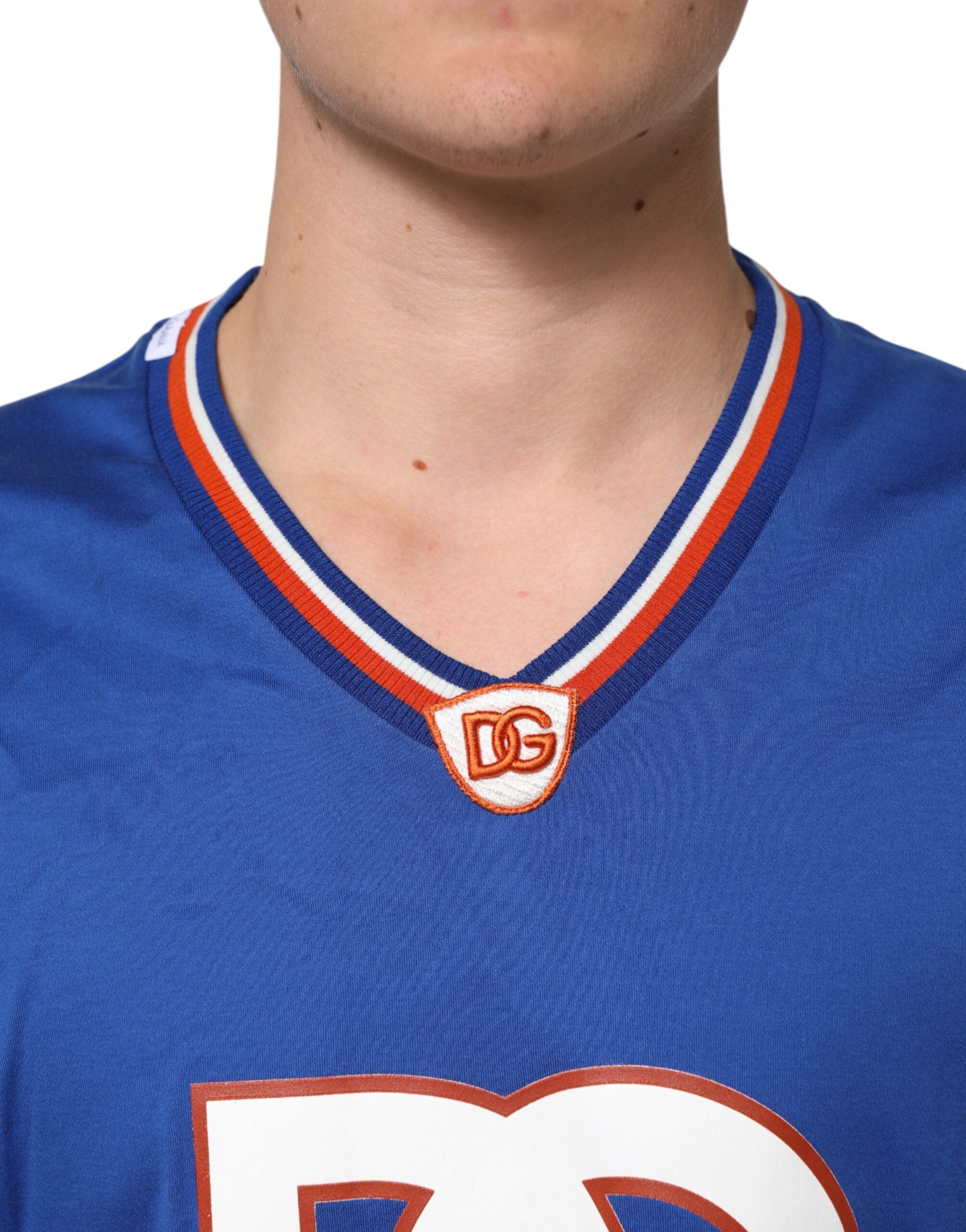 Dolce & Gabbana Blaues Baumwoll-DG-Logo-Mesh-Jersey-T-Shirt